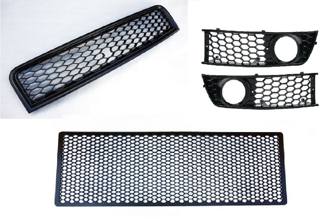 Compatibil cu grila sport Audi A4 8E/B6 + capac proiectoare ceață + plasă Race Mesh