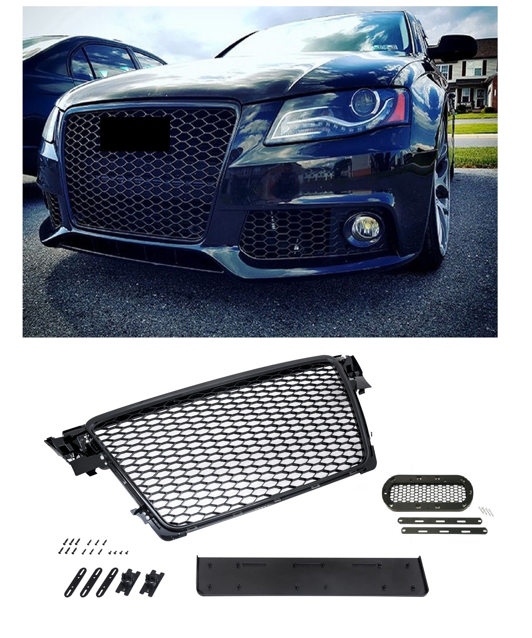 Grilă sport compatibilă cu Audi A4 B8 8K 07-12 cu suport emblemă