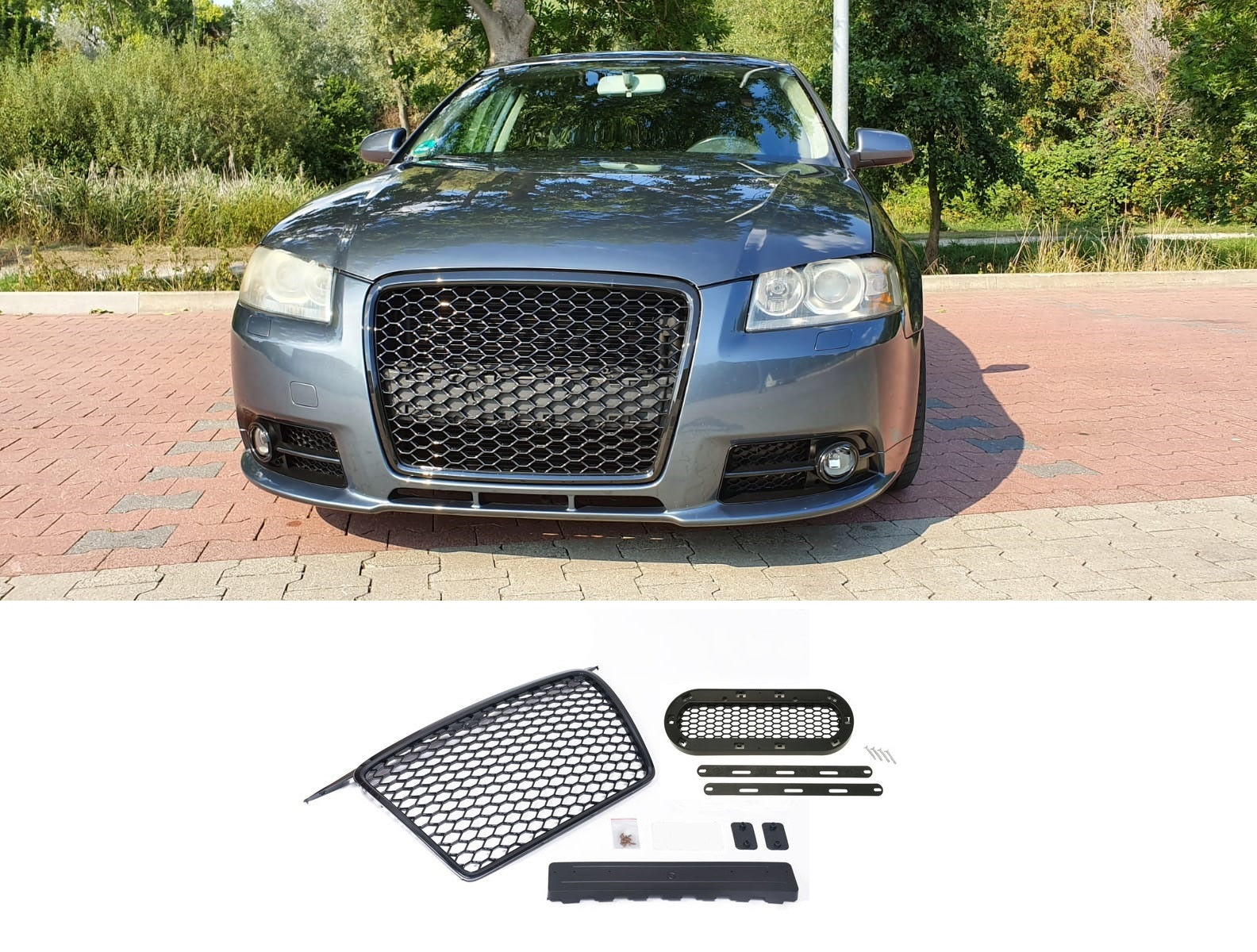 Grilă sport cu suport emblemă compatibilă cu Audi A3 8P S-Line 05-08