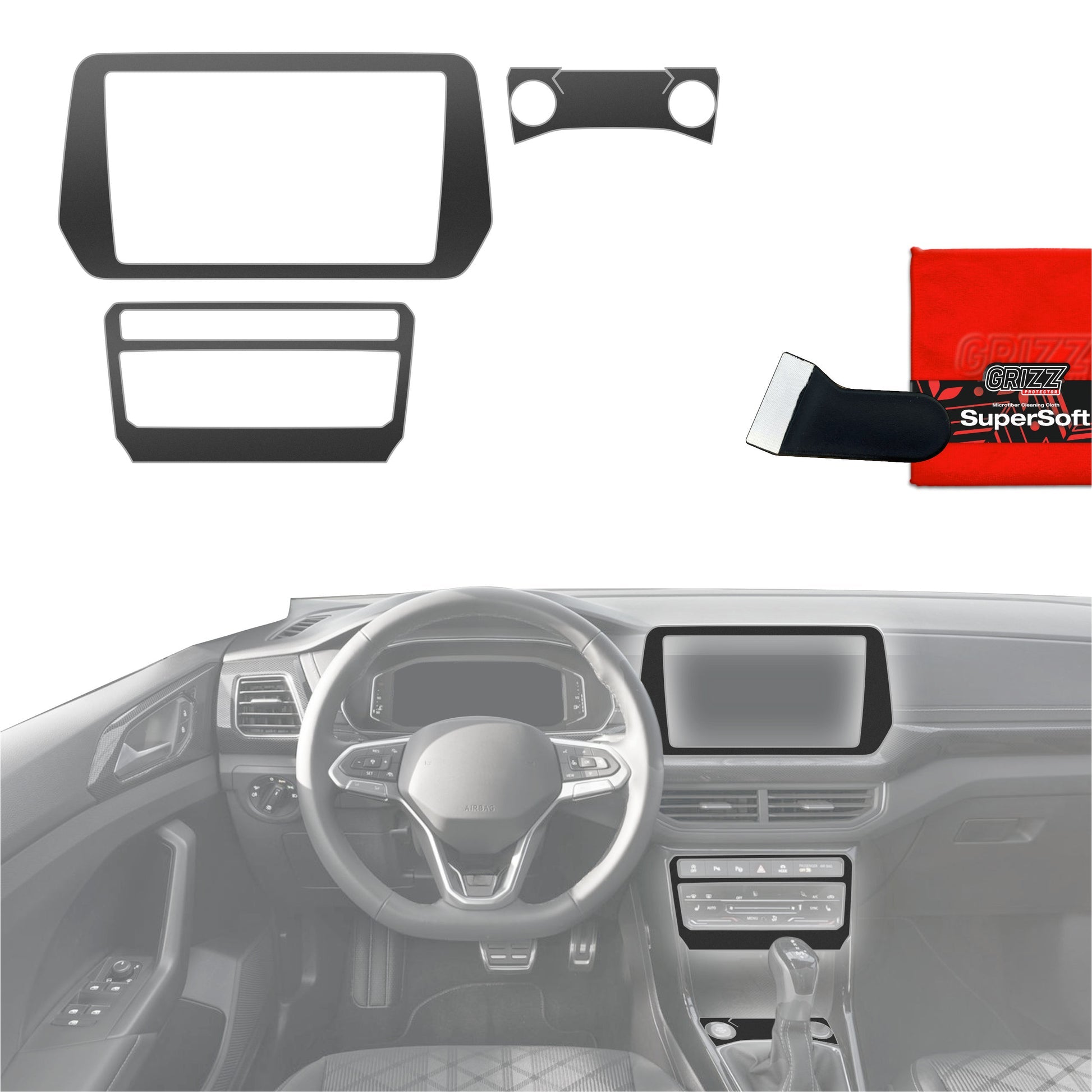 Folie de protecție 4în1 pentru consola centrală și bord - Volkswagen T-Cross (2025) Negru Mat Antiamprentă