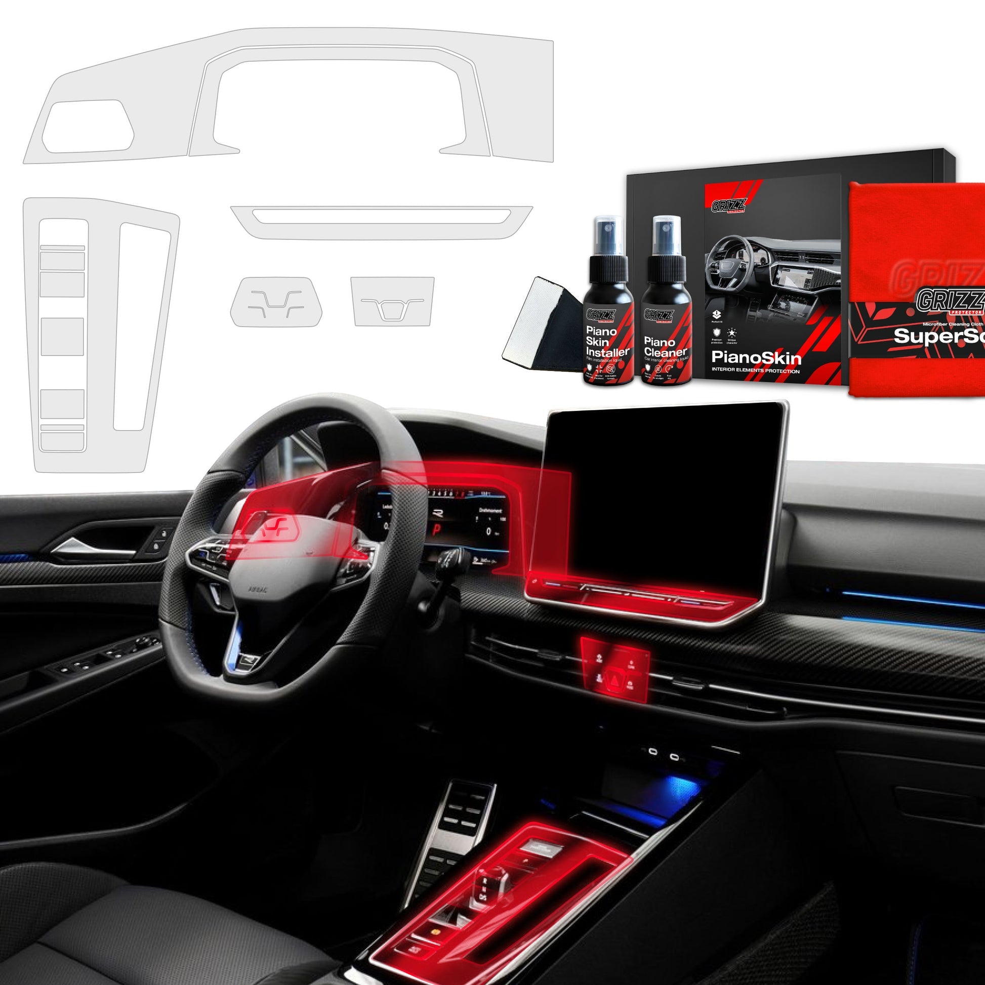 Folii de protecție 6în1 pentru consola centrală și bord - VW Golf 8 (2024-2025) mat