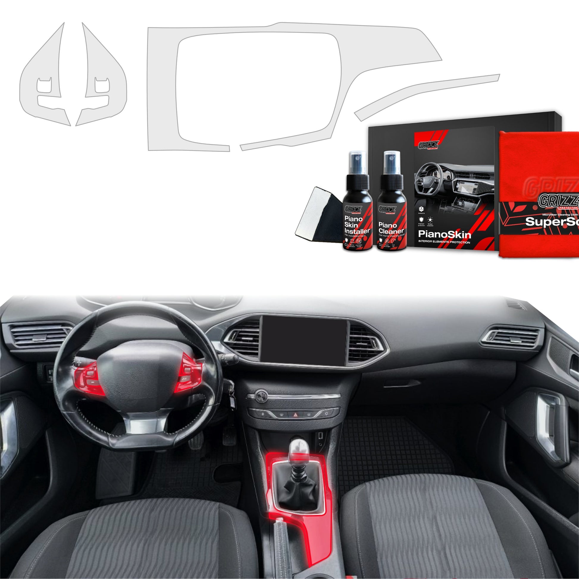 Folie de protecție 4în1 pentru consola centrală Peugeot 308 Combi (2013-2021) Mată