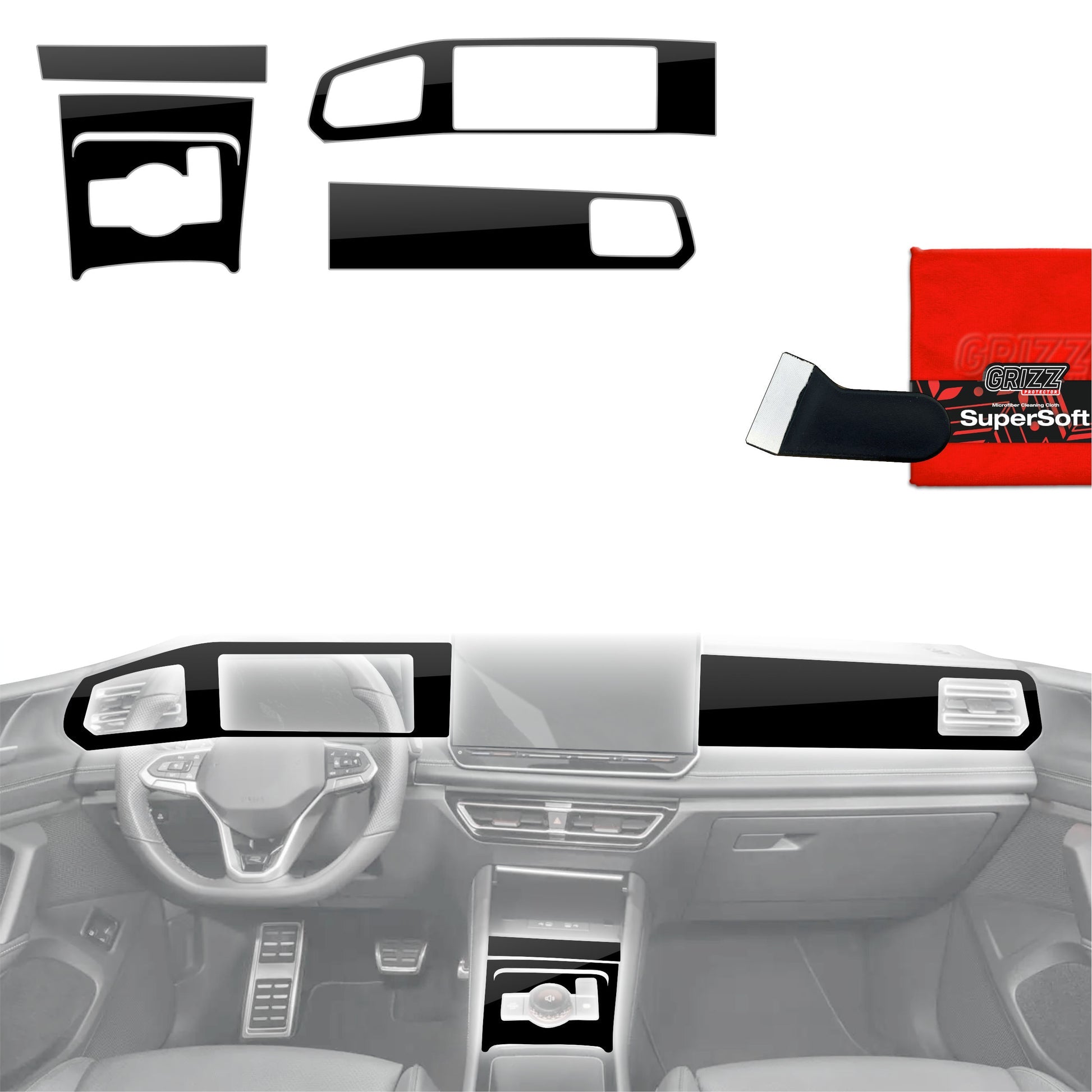 Folie de protecție 5în1 pentru consola centrală și bord - Volkswagen Tiguan 3 (2024-2025) Negru Lucios