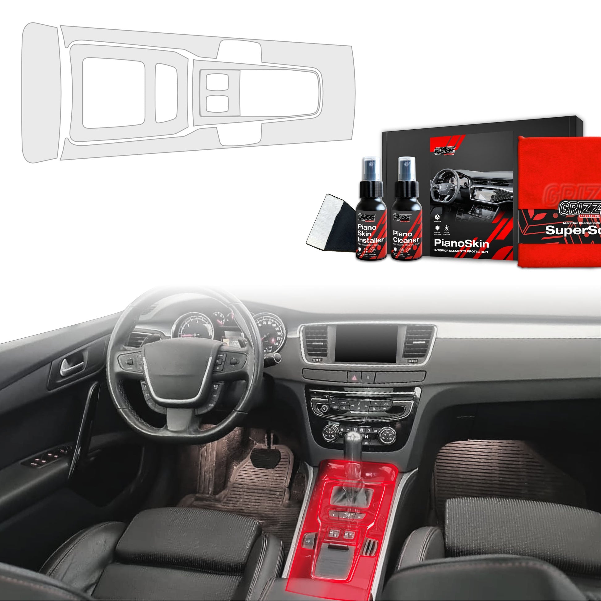 Folie de protecție 5în1 pentru consola centrală Peugeot 508 (2010-2018) mată