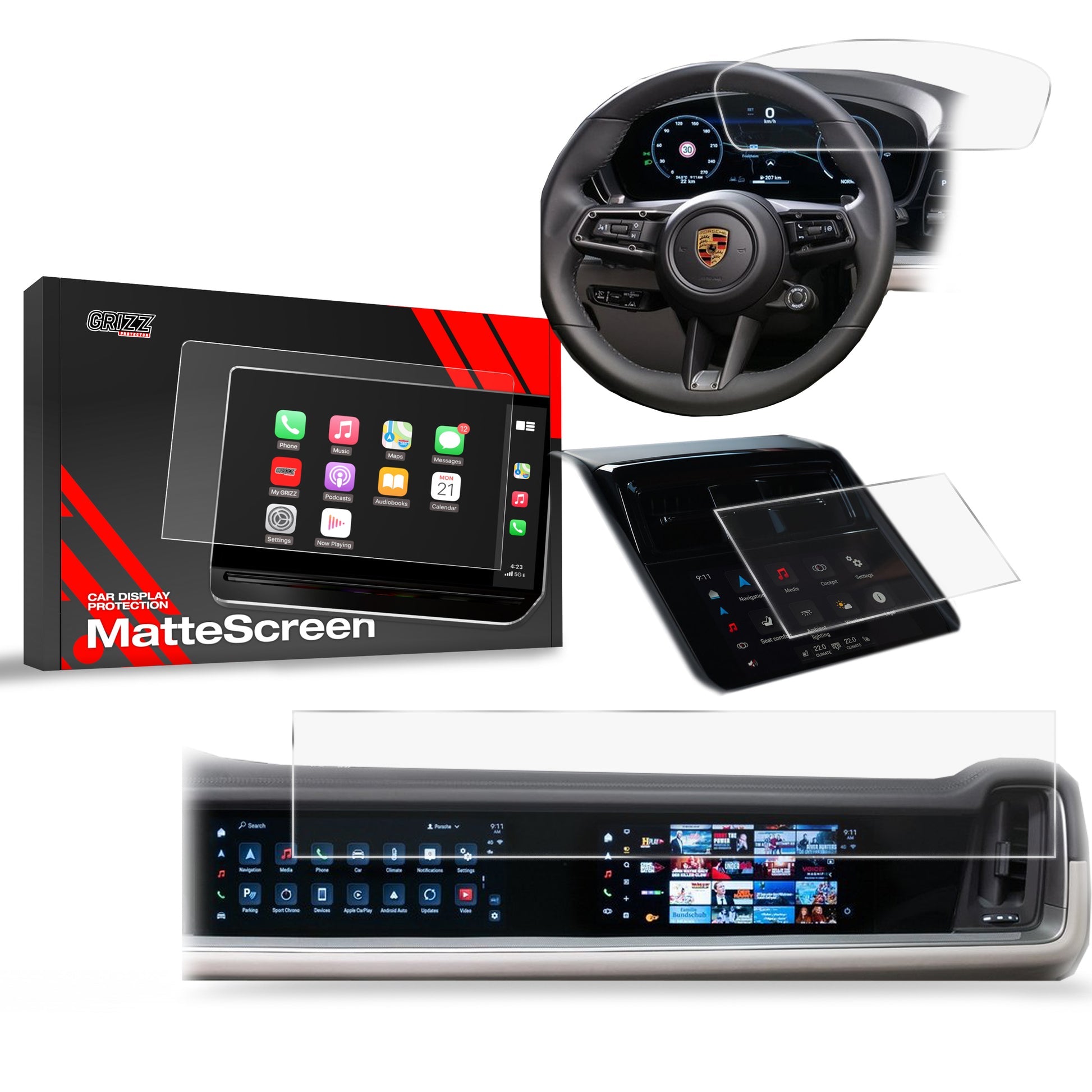 Folie de protecție 3în1 pentru ecran pentru Porsche Panamera 3 12,3" + 10,9“ (2024-2025) Anti-Amprentă, Mată