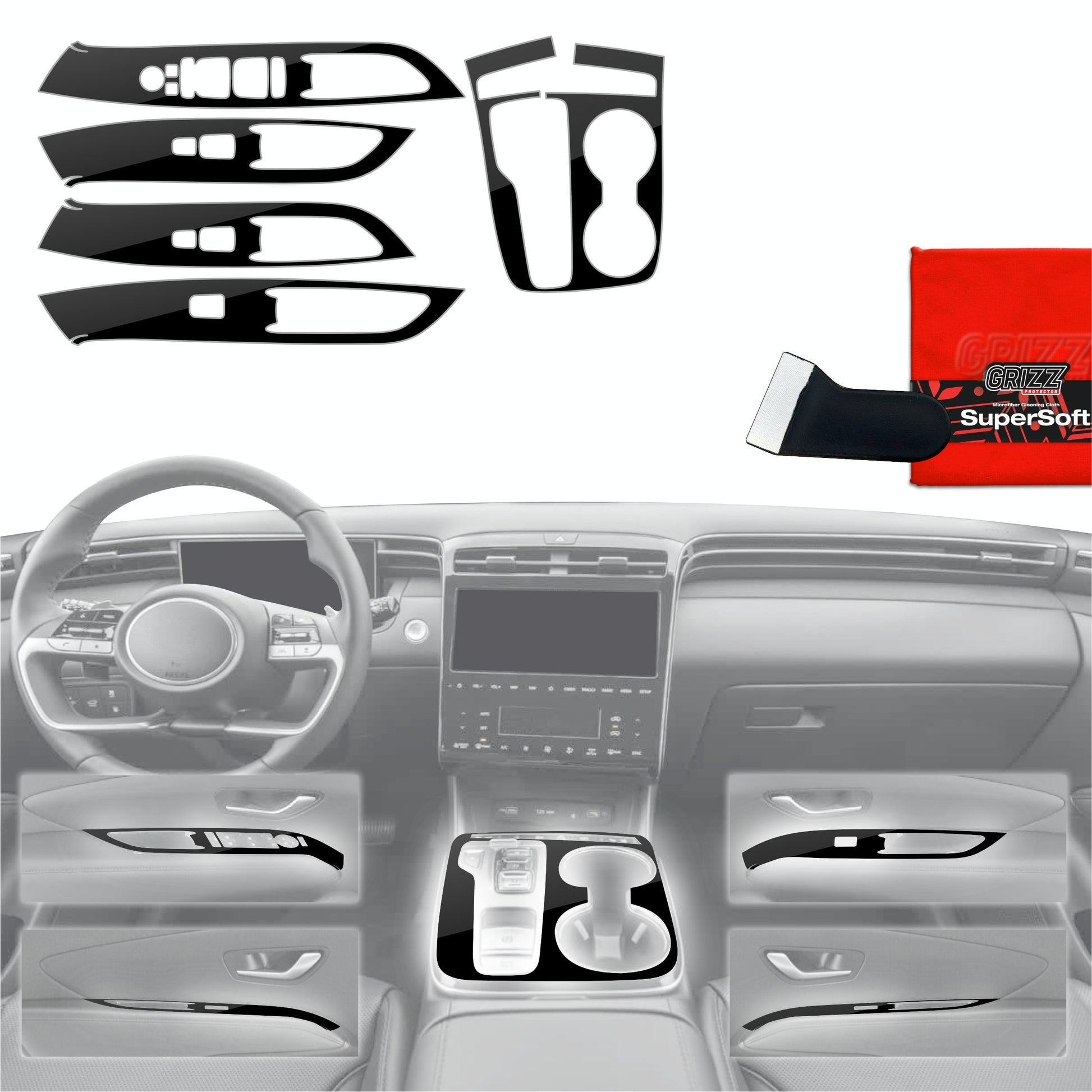 Folie de protecție 5în1 pentru consola centrală - Hyundai Tucson N-Line (2021-2024) Negru lucios