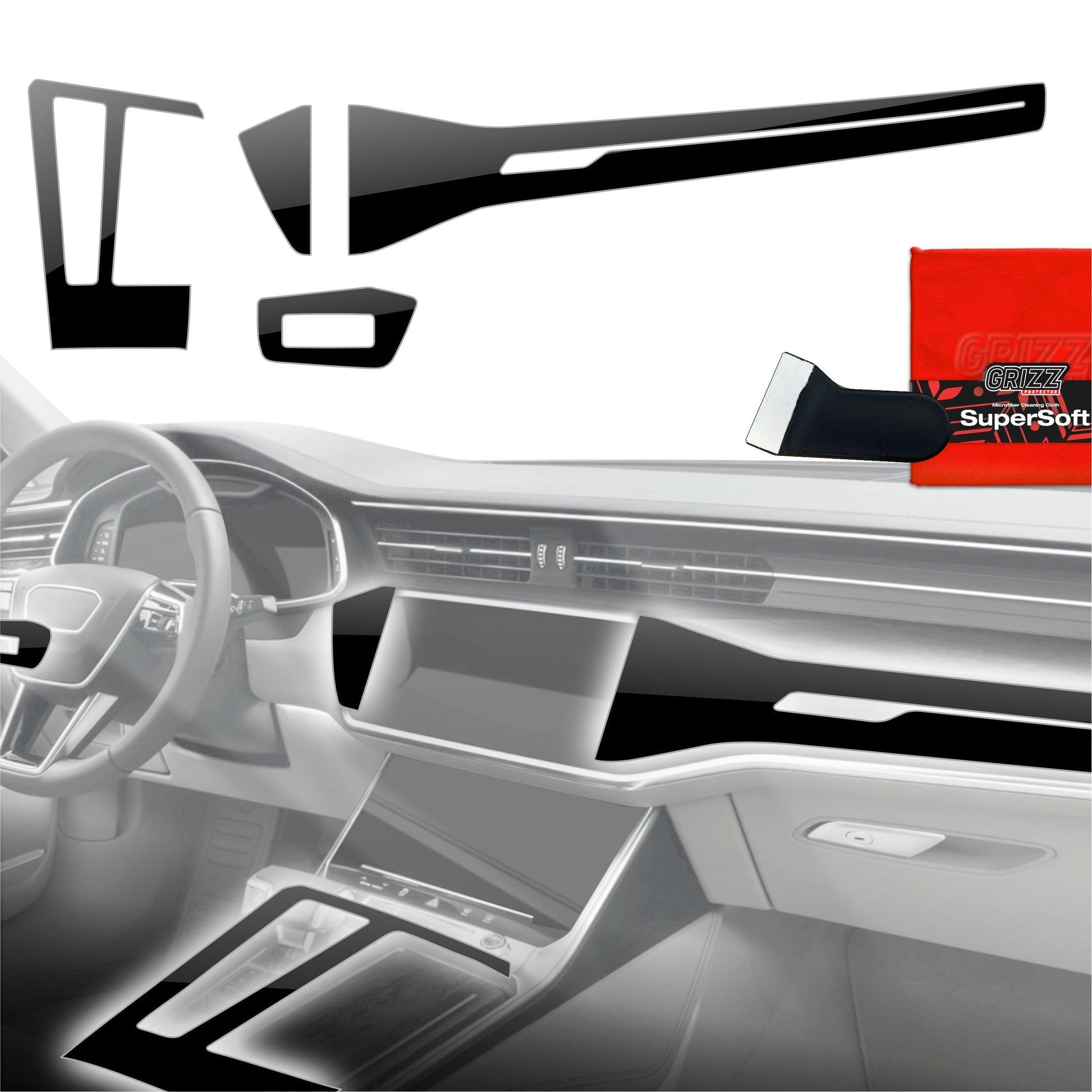Folie de protecție 4în1 pentru consola centrală - Audi A6 C8 (2018-2024) Negru lucios