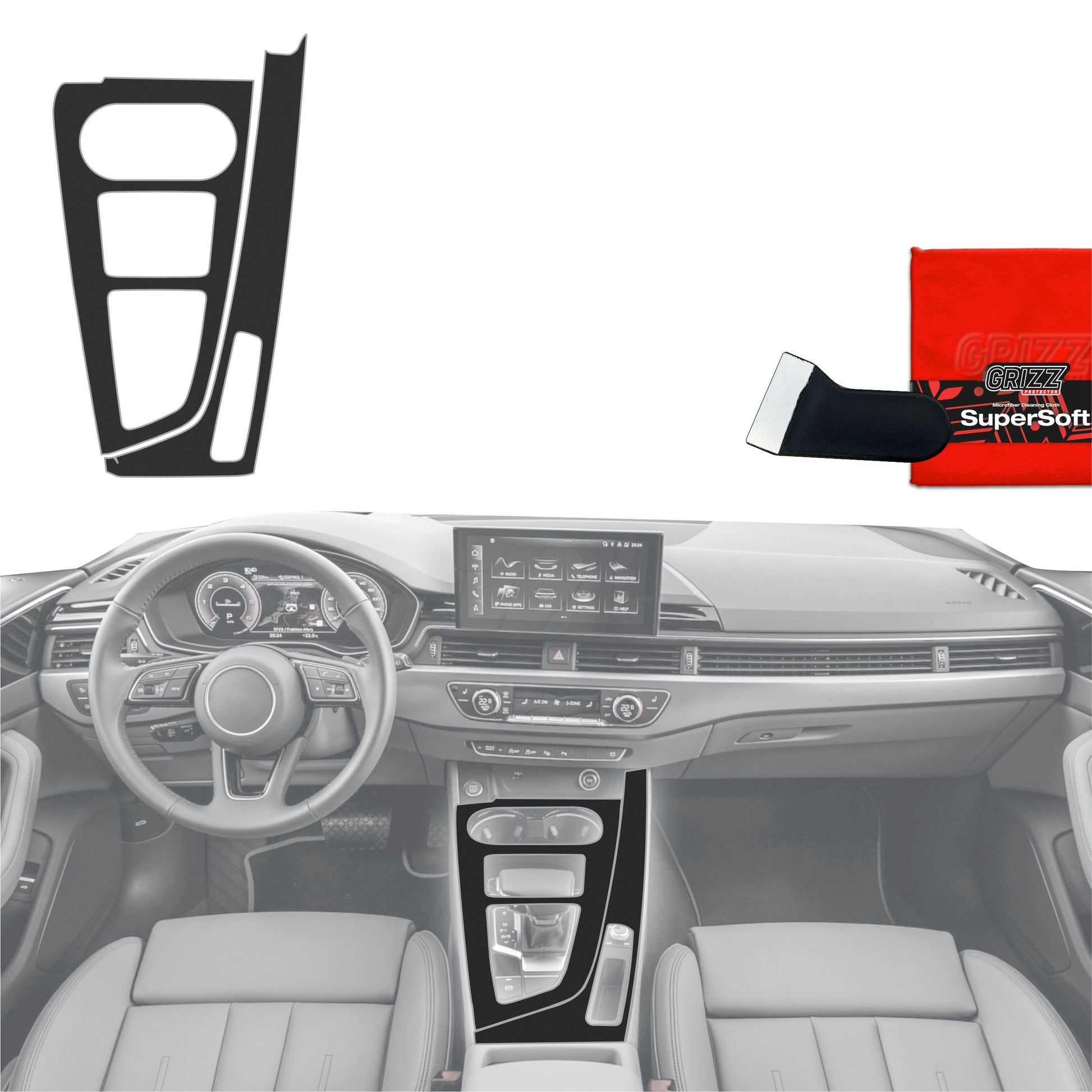 Folie de protecție pentru consola centrală - Audi A4 B9 (2014-2018) Negru Mat Antiamprentă