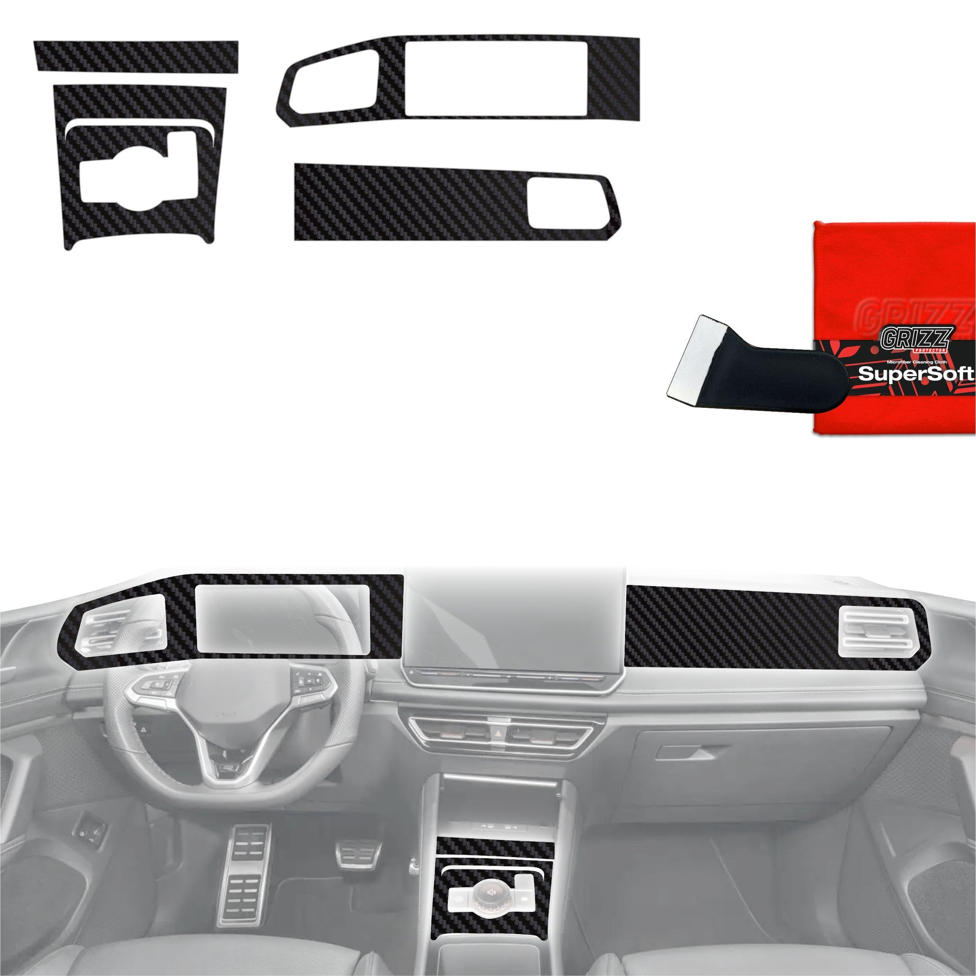Folie de protecție 5în1 pentru consola centrală și bord - Volkswagen Tiguan 3 (2024-2025) aspect carbon mat, antiamprentă