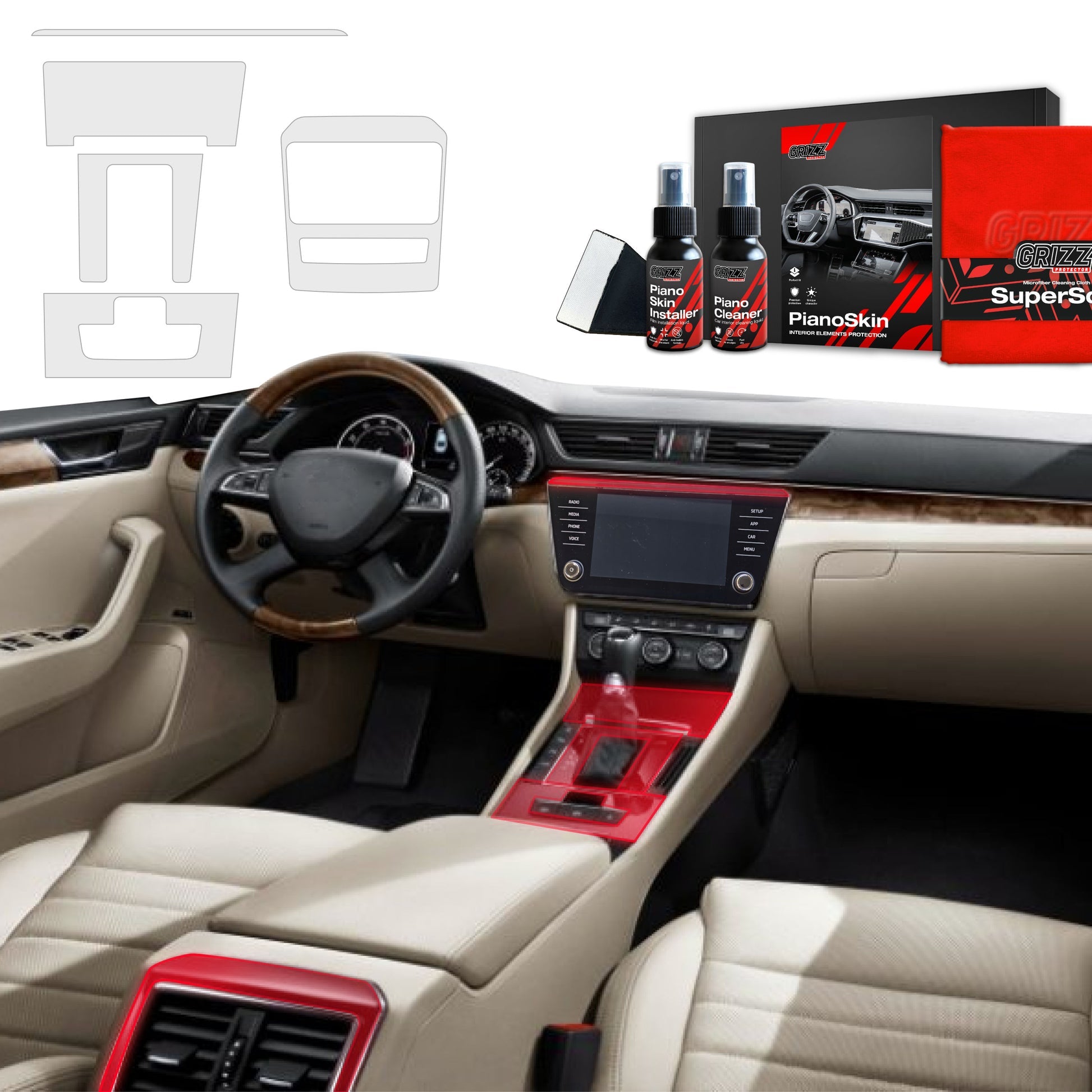 Folie de protecție 5în1 pentru consola centrală Skoda Superb 3 (2015-2024) Mată