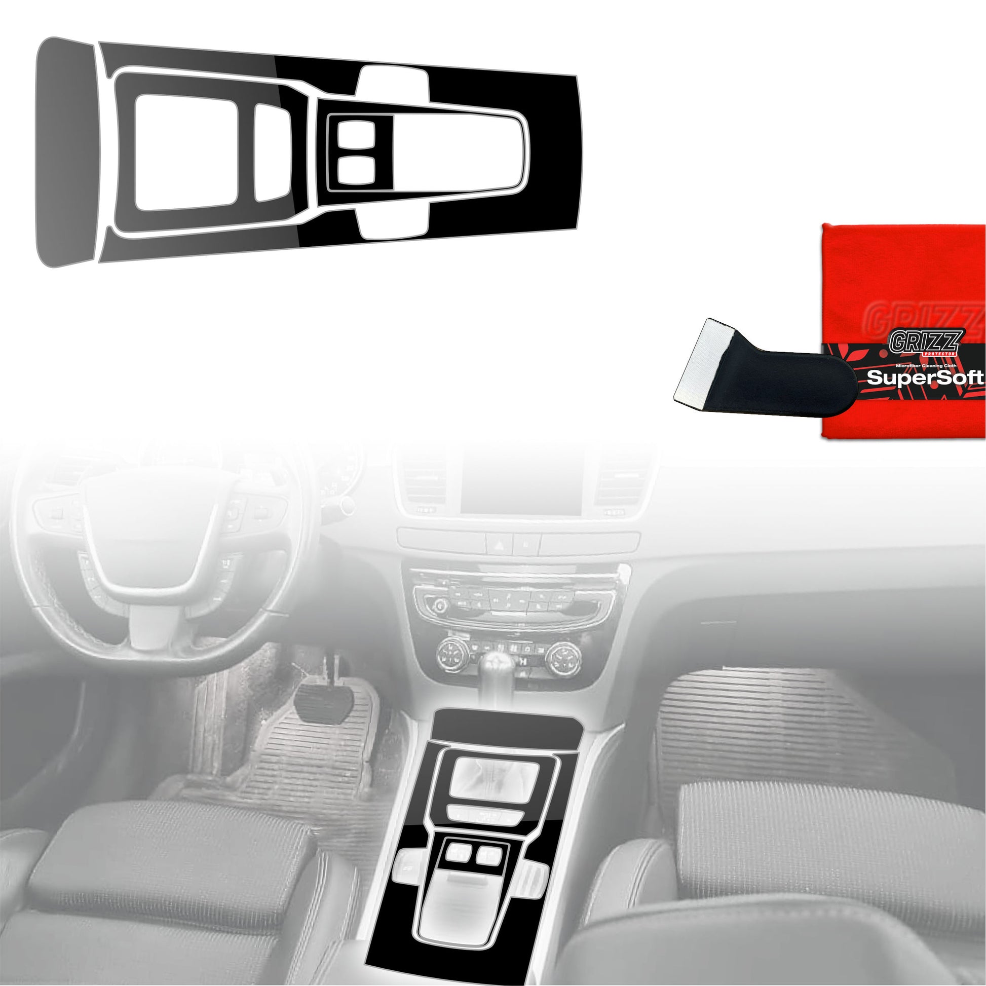Folie de protecție 5în1 pentru consola centrală - Peugeot 508 (2010-2018) Negru lucios