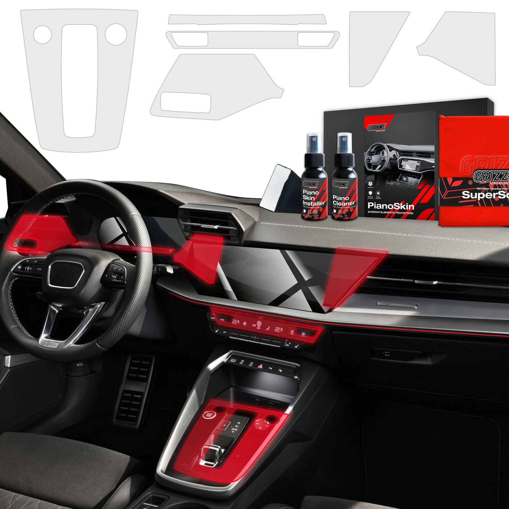 Folii de protecție 6în1 pentru consola centrală și bord - Audi RS3 8Y (2020-2024) mat