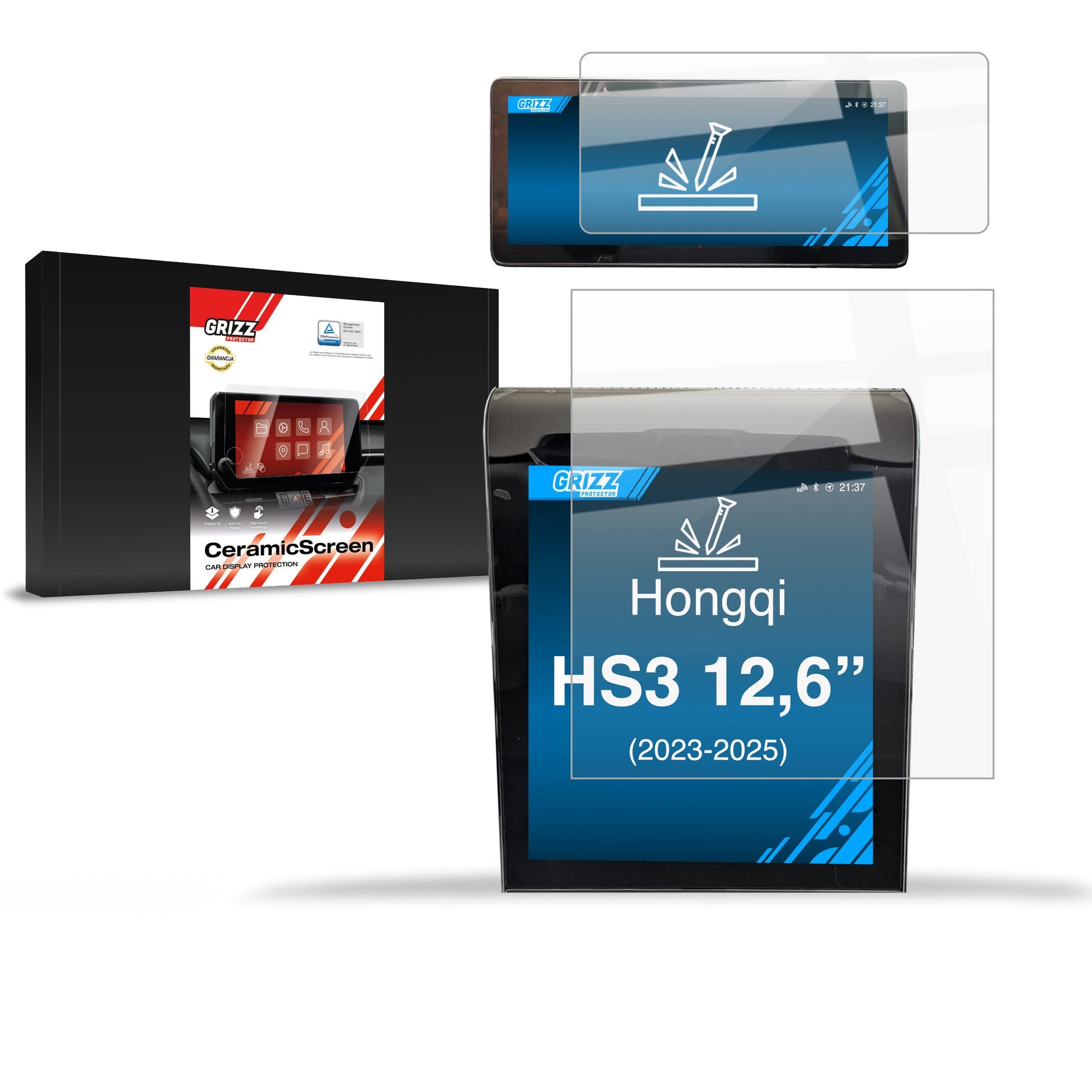 Folie de protecție pentru ecran 2în1 pentru Hongqi HS3 12,6" (2023-2025) folie pentru navigație, rezistentă la zgârieturi, clară