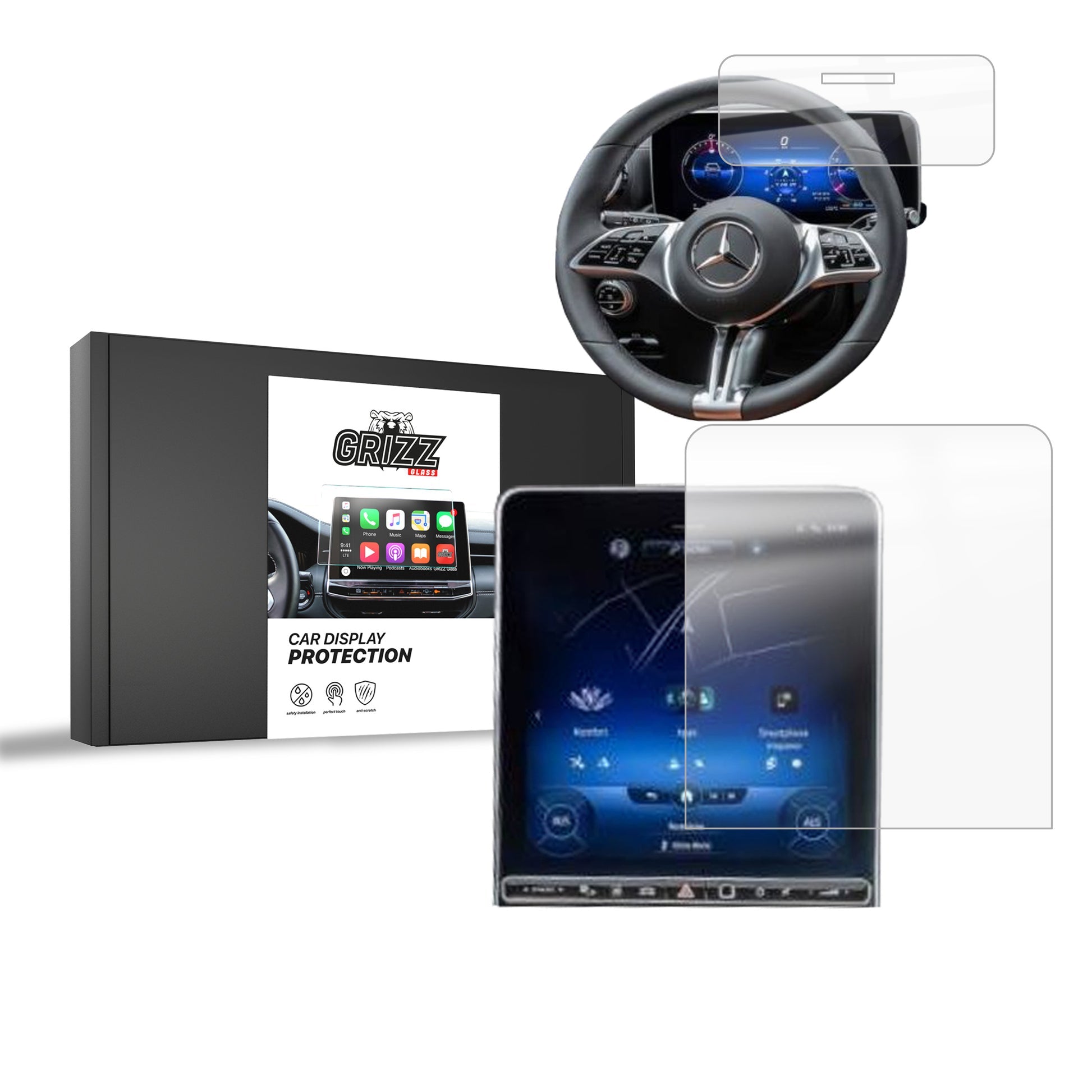 Folie de protecție pentru ecran 2în1 pentru Mercedes S Clasa W223 Senzor (2020-2025) Folie Navi, rezistentă la zgârieturi, clară