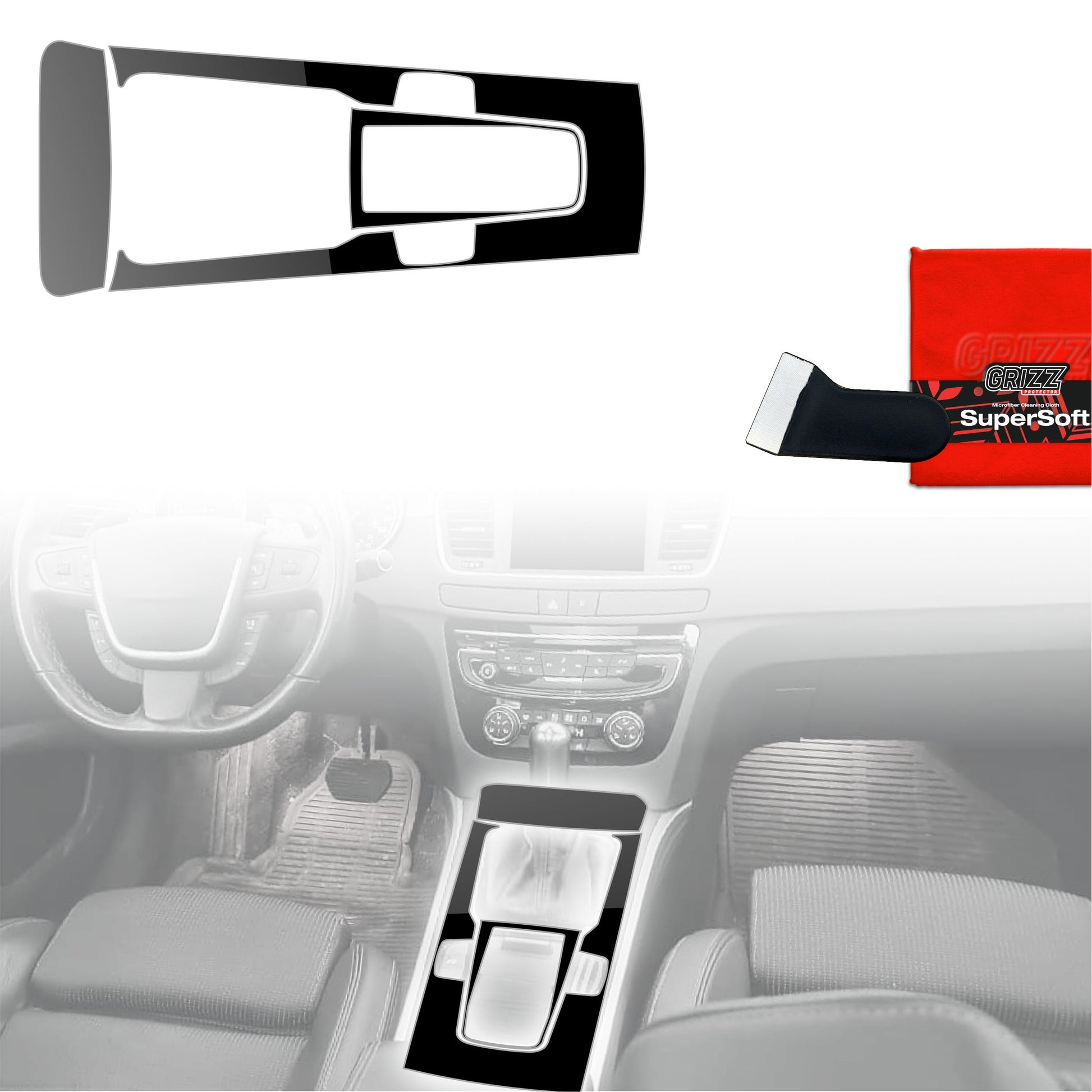 Folie de protecție 3în1 pentru consola centrală - Peugeot 508 (2010-2018) Negru lucios