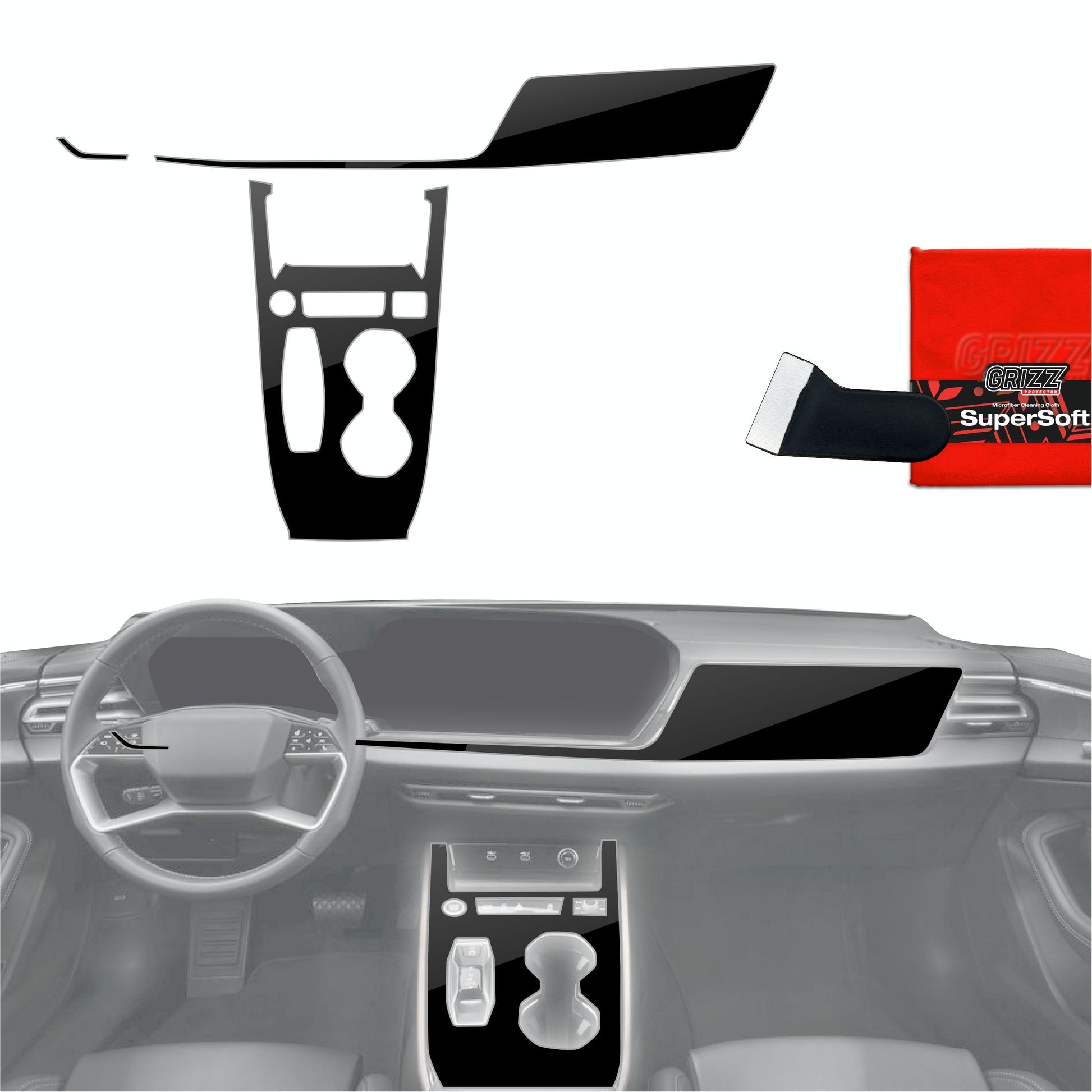 Folie de protecție 3în1 pentru consola centrală și bord - Audi A5 B10 (2025) Negru lucios
