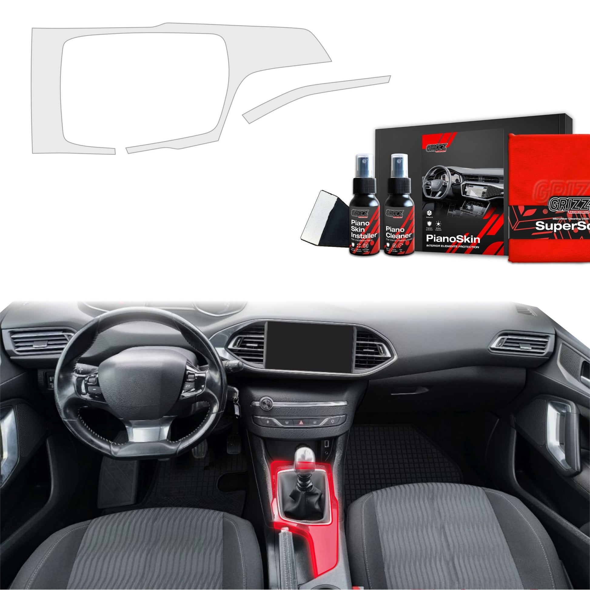 Folie de protecție 2în1 pentru consola centrală Peugeot 308 Combi (2013-2021) Mată