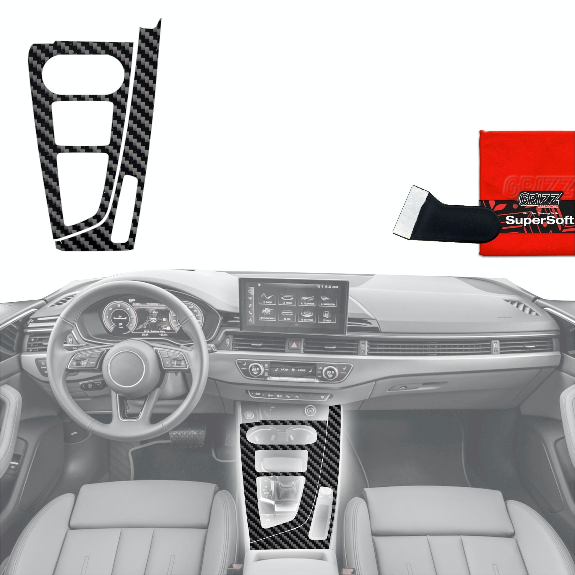 Folie de protecție pentru consola centrală - Audi A4 B9 (2014-2018) aspect carbon lucios