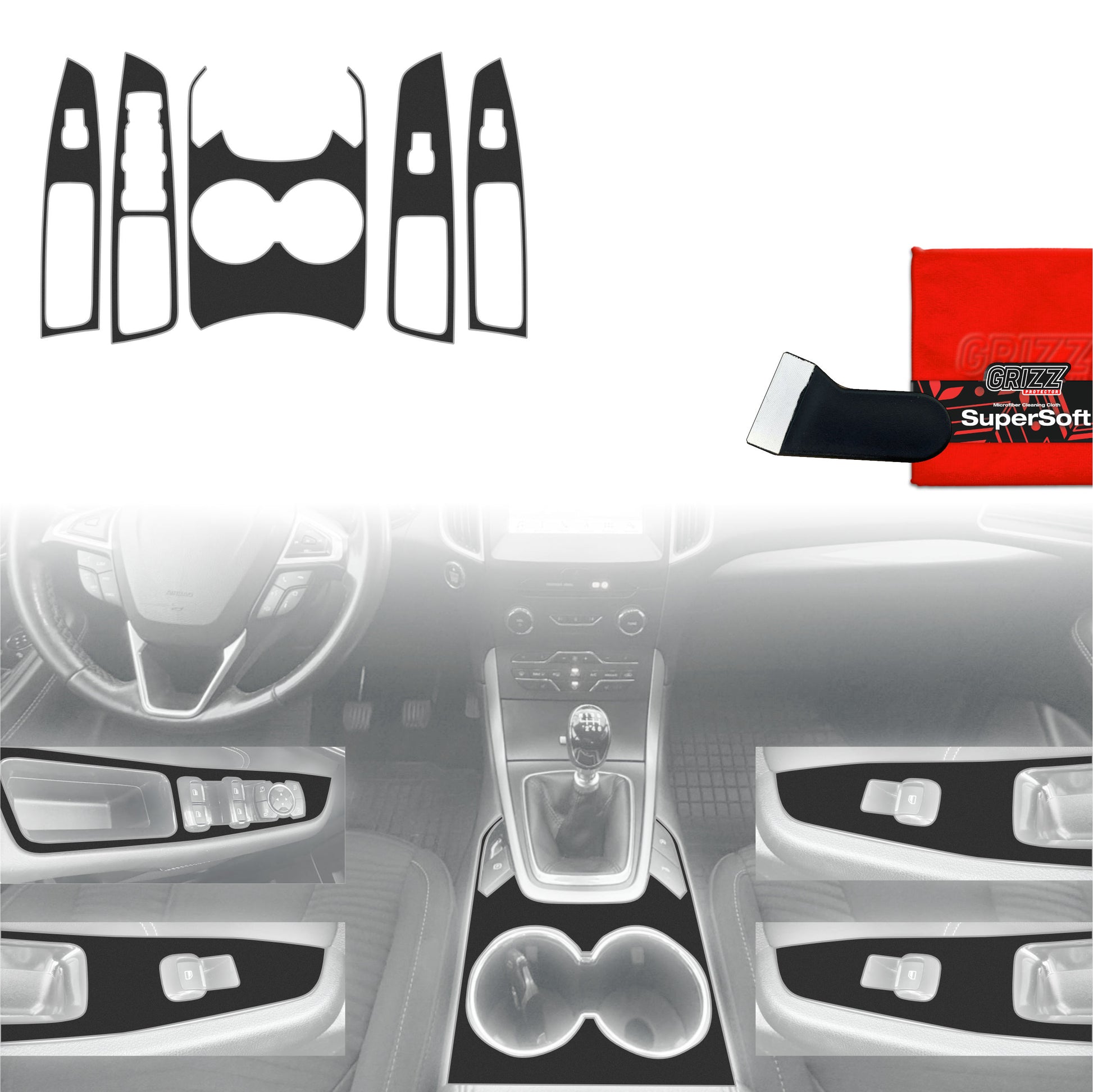 Folie de protecție 5în1 pentru consola centrală - Ford S-Max MK2 (2015-2023) Negru Mat Antiamprentă
