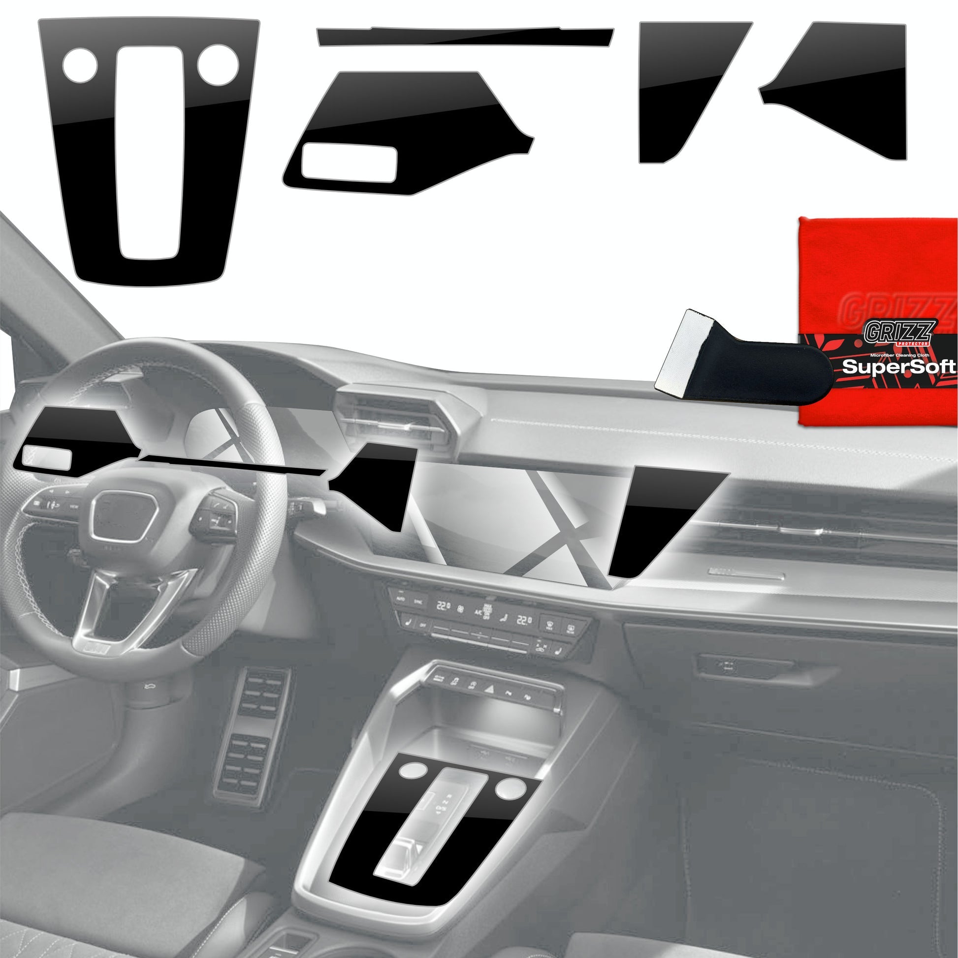 Folie de protecție 5în1 pentru consola centrală și bord - Audi RS3 8Y (2020-2024) Negru lucios