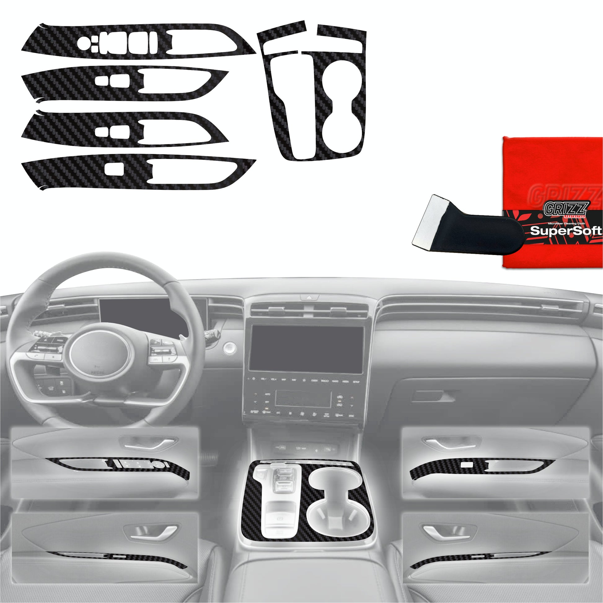 Folie de protecție 5în1 pentru consola centrală - Hyundai Tucson N-Line (2021-2024) aspect carbon mat antifingerprint