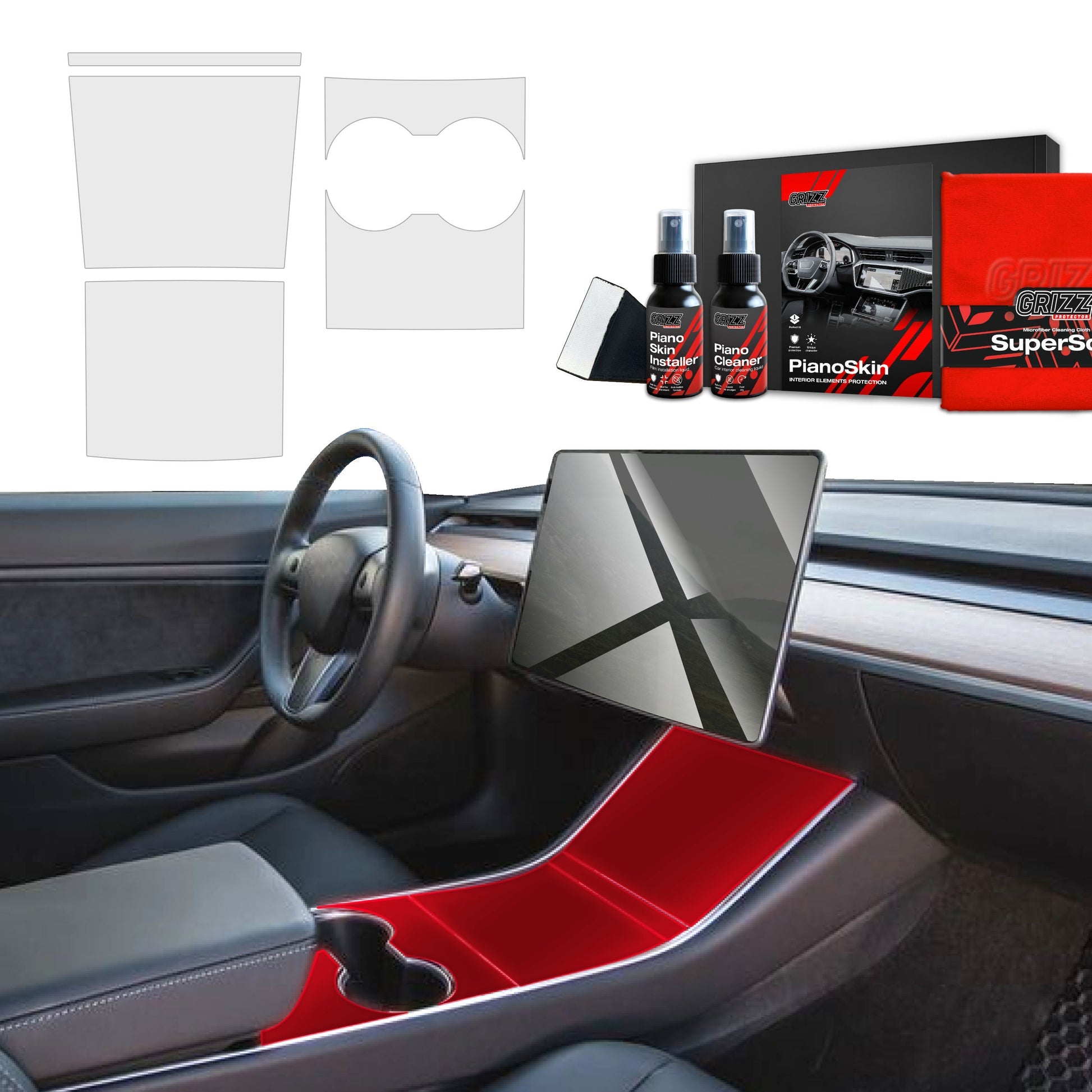 Folie de protecție 4în1 pentru consola centrală Tesla Model Y (2020-2024) mată