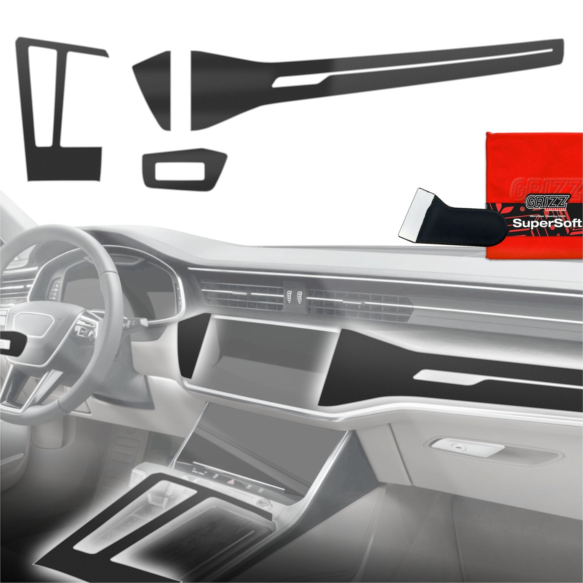 Folie de protecție 4în1 pentru consola centrală și bord - Audi S7 C8 (2018-2025) Negru Mat Antiamprentă