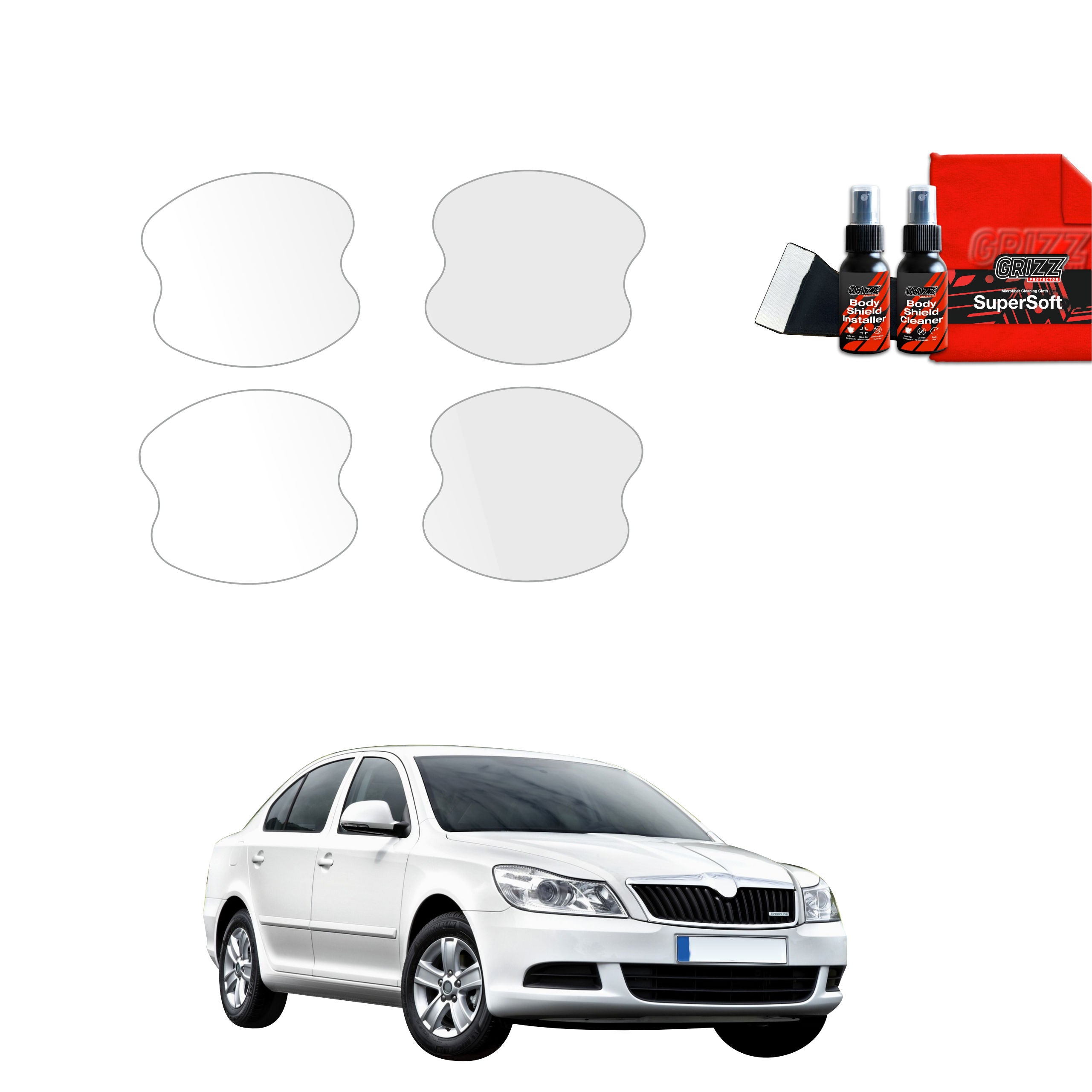 Folie de protecție 4în1 pentru adânciturile mânerelor ușilor - Skoda Octavia 2 Sedan Facelifting (2008-2013)