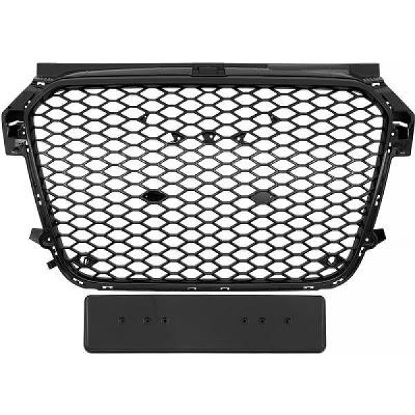 Grila frontală tip fagure de miere, compatibilă cu Audi A1, neagră lucioasă, 2010-2015