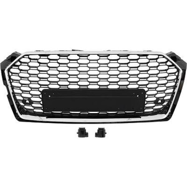 Grilă bara spate compatibilă cu Audi A5 F5 2016-2020, neagră lucioasă, cu ramă cromată