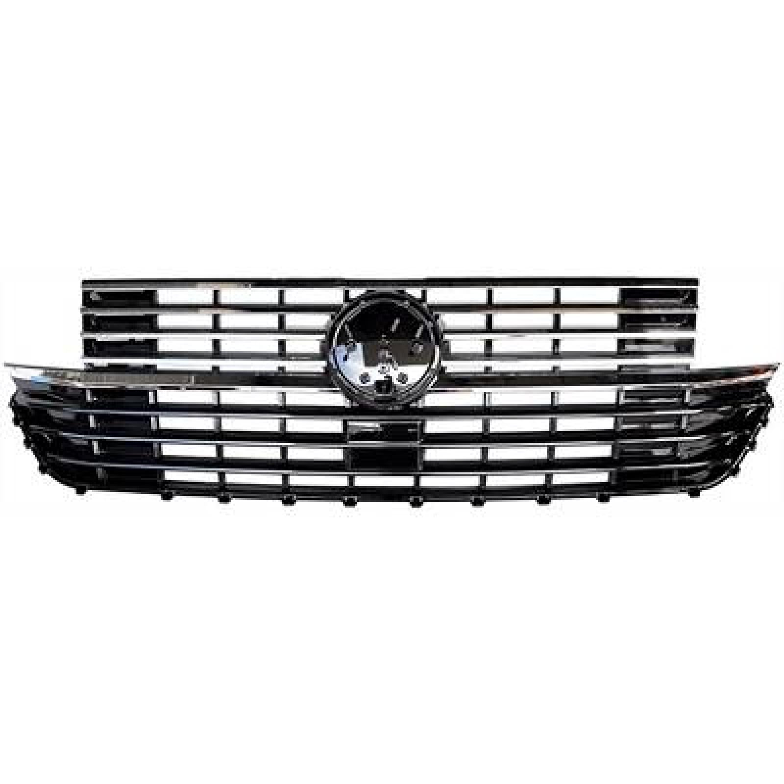 Grilă față sport fără insignă, compatibilă cu VW T6.1 Facelift, neagră lucioasă cu benzi cromate, fabricată în 2019-