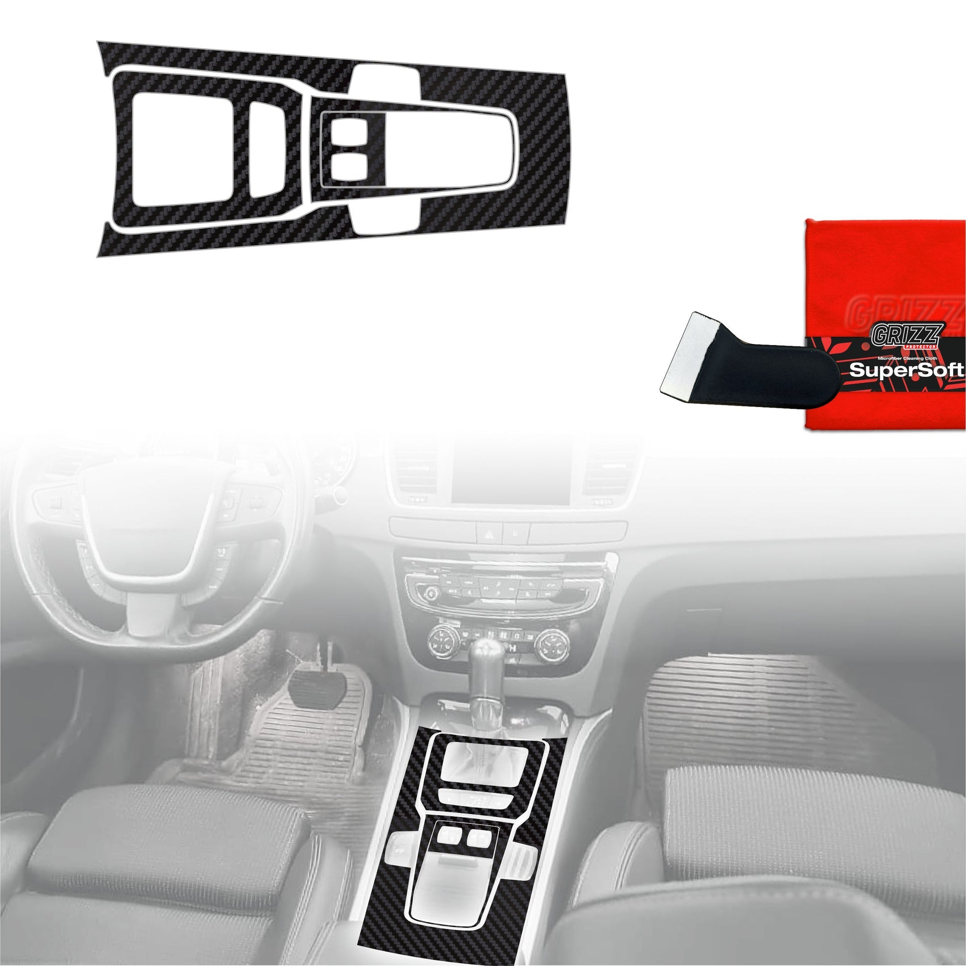 Folie de protecție 4în1 pentru consola centrală - Peugeot 508 (2010-2018) aspect carbon mat, anti-amprentă