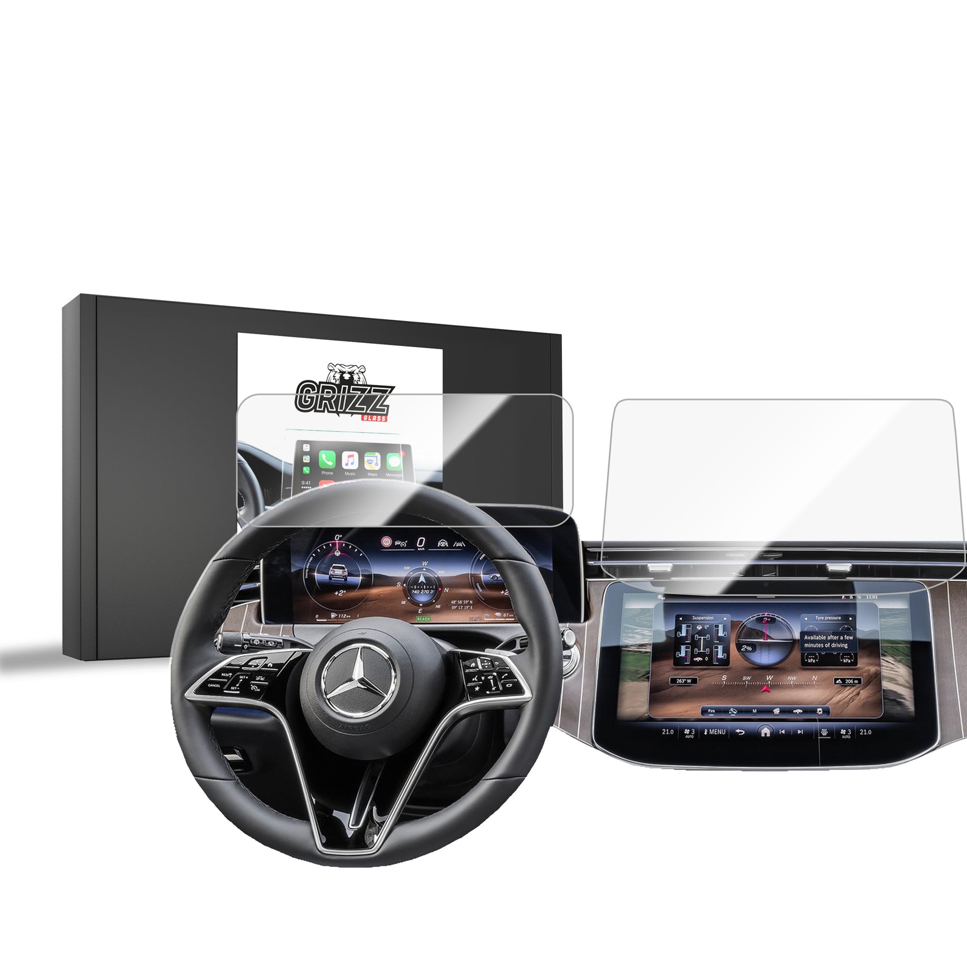 Folie de protecție pentru ecran 2în1 pentru Mercedes E Clasa W214 Widescreen (2023-2025) folie Navi, rezistentă la zgârieturi, clară