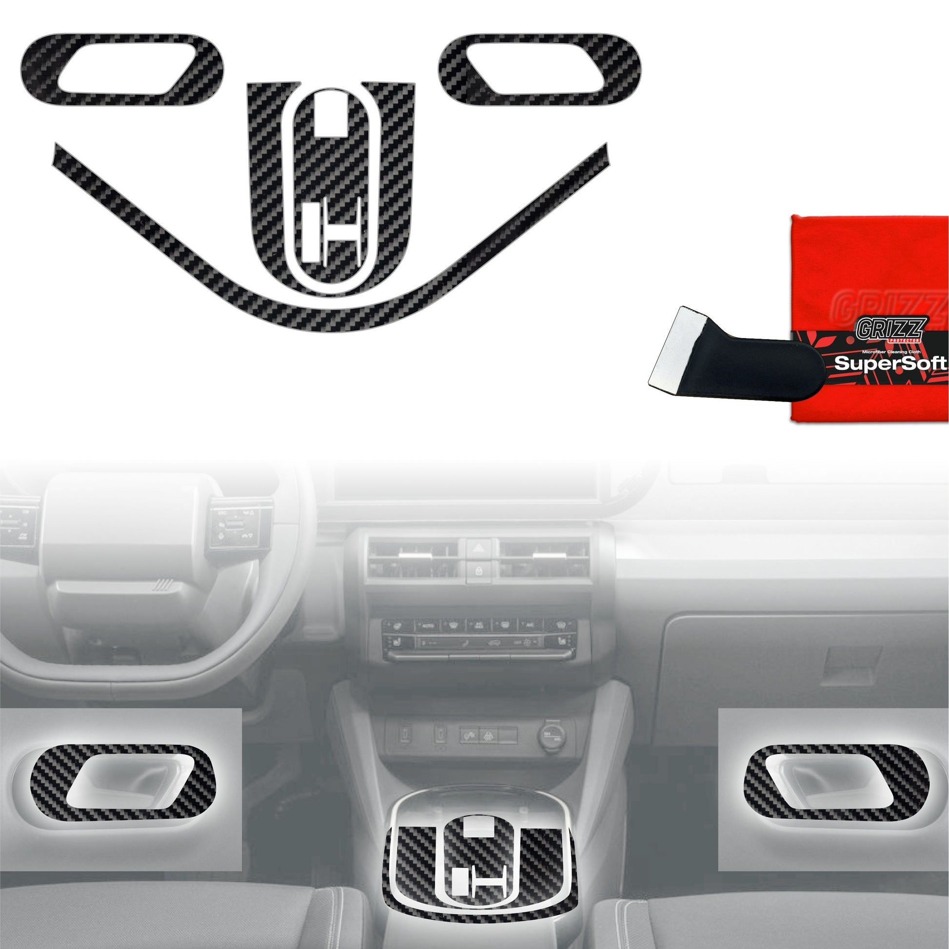 Folie de protecție 5în1 pentru consola centrală - Fiat Grande Panda (2025) aspect carbon lucios