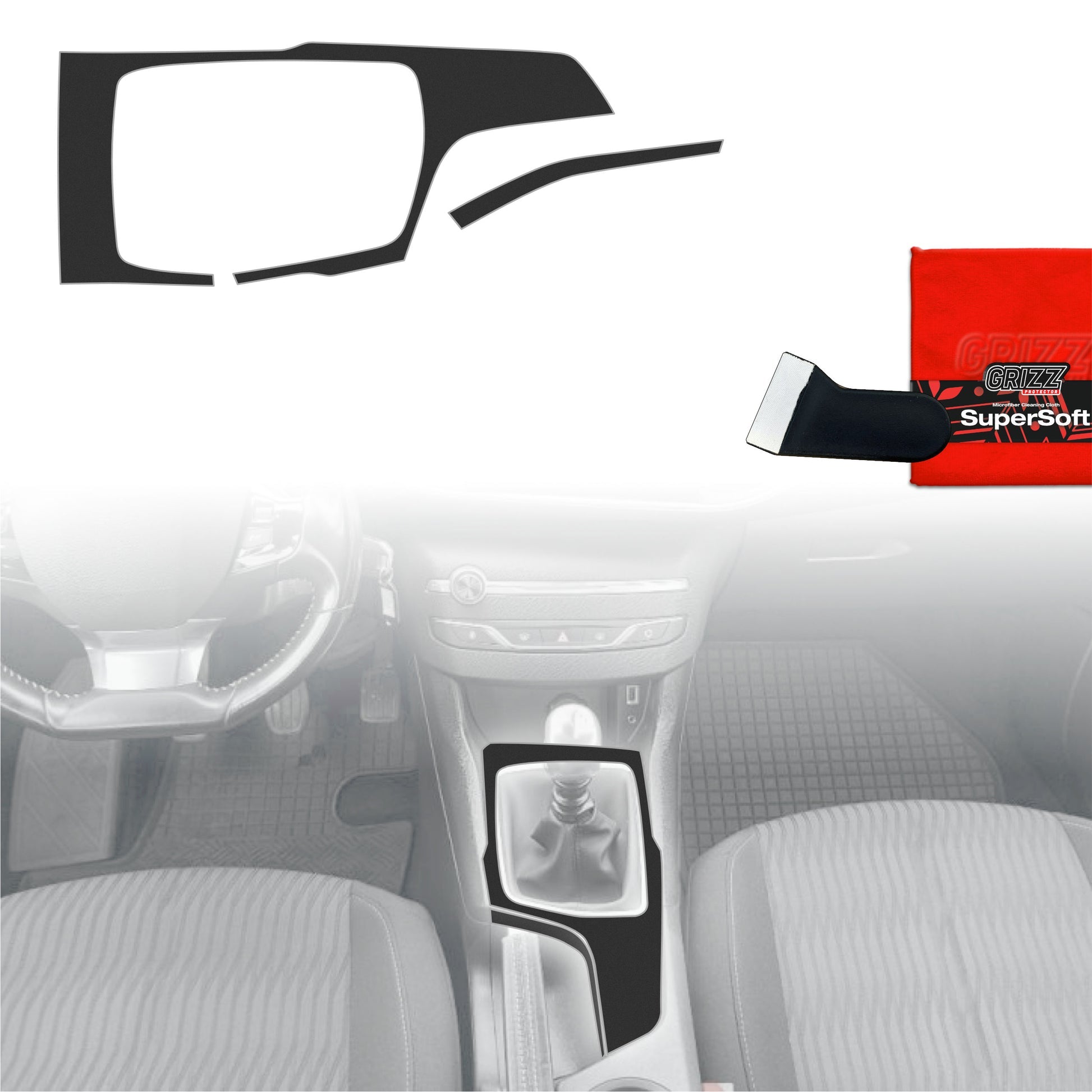 Folie de protecție 2în1 pentru consola centrală - Peugeot 308 Combi (2013-2021) Negru Mat Antiamprentă