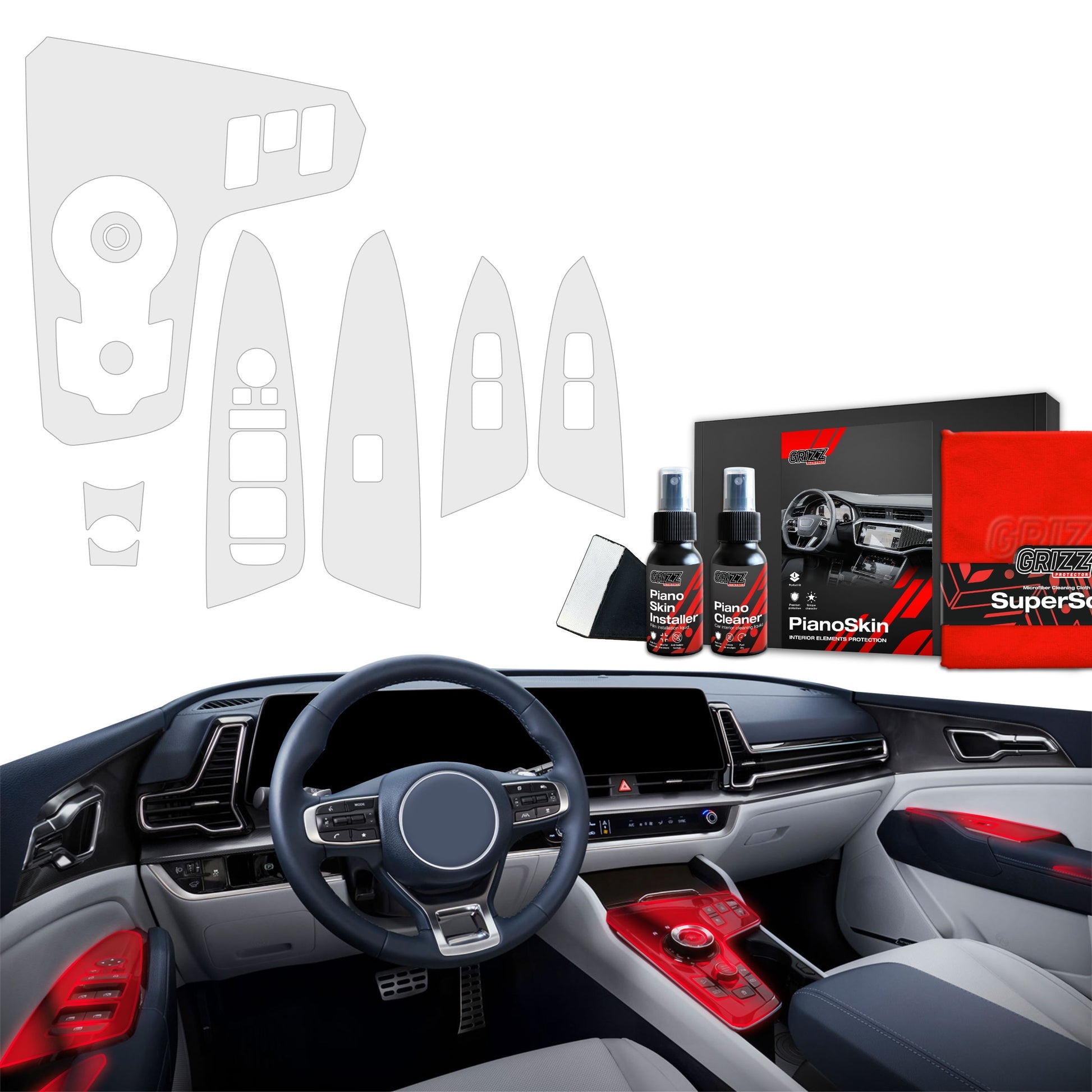Folii de protecție 6în1 pentru consola centrală și bord - Kia Sportage 5 (2021-2024) mat