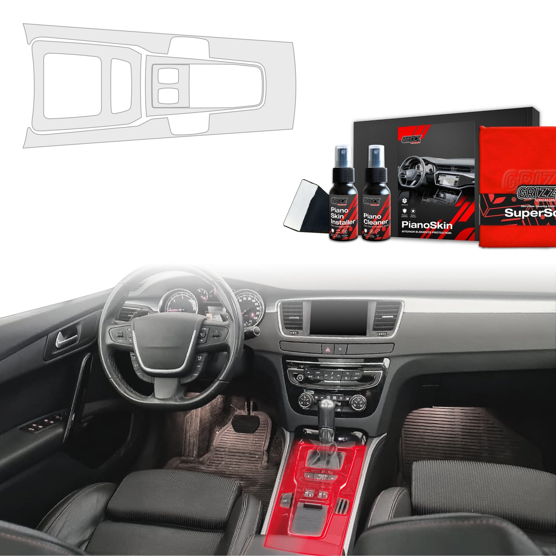 Folie de protecție 4în1 pentru consola centrală Peugeot 508 (2010-2018) mată