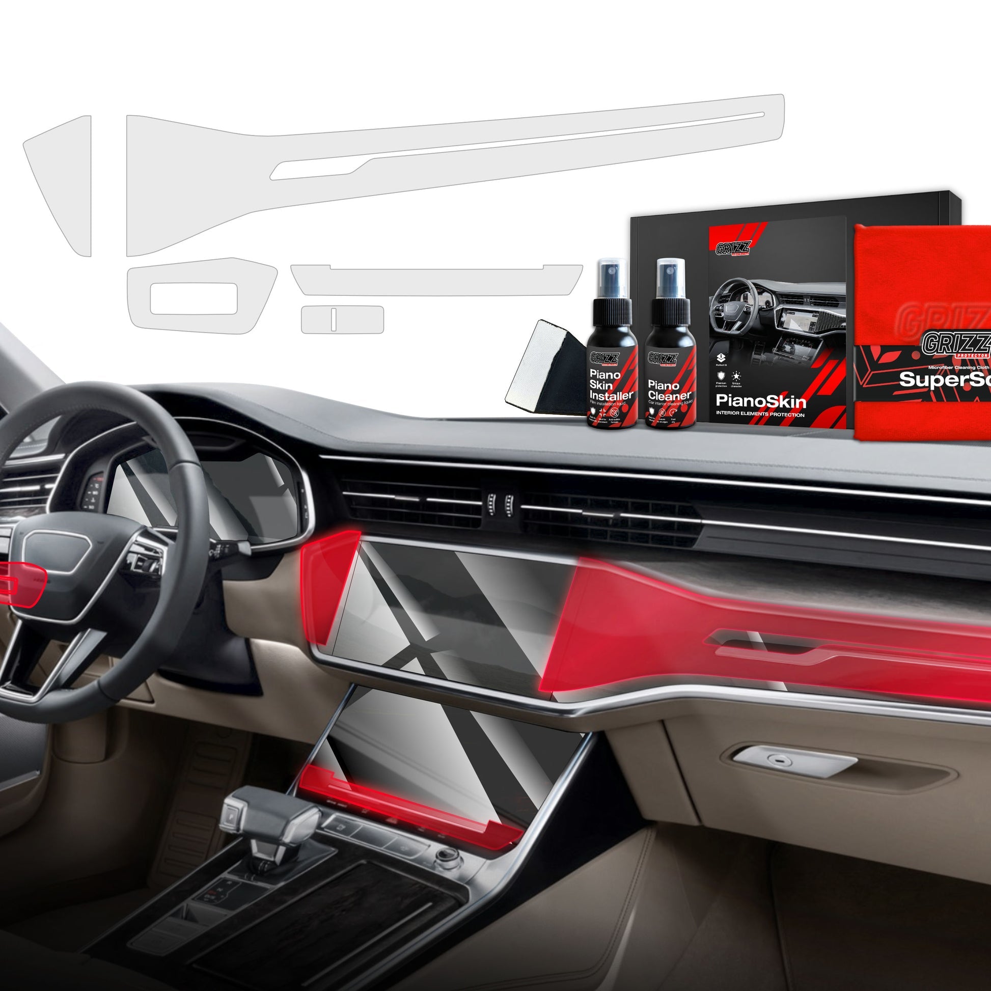 Folii de protecție 5în1 pentru consola centrală și bord - Audi A7 C8 (2018-2025) mat