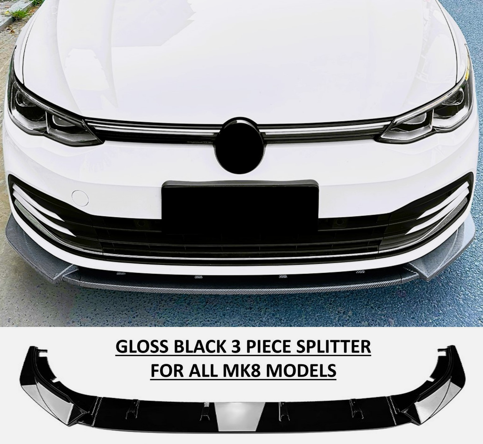 Kit caroserie spoiler față VW Golf MK8 GTI GTD R Line negru lucios 2020+ TUNING BRASOV