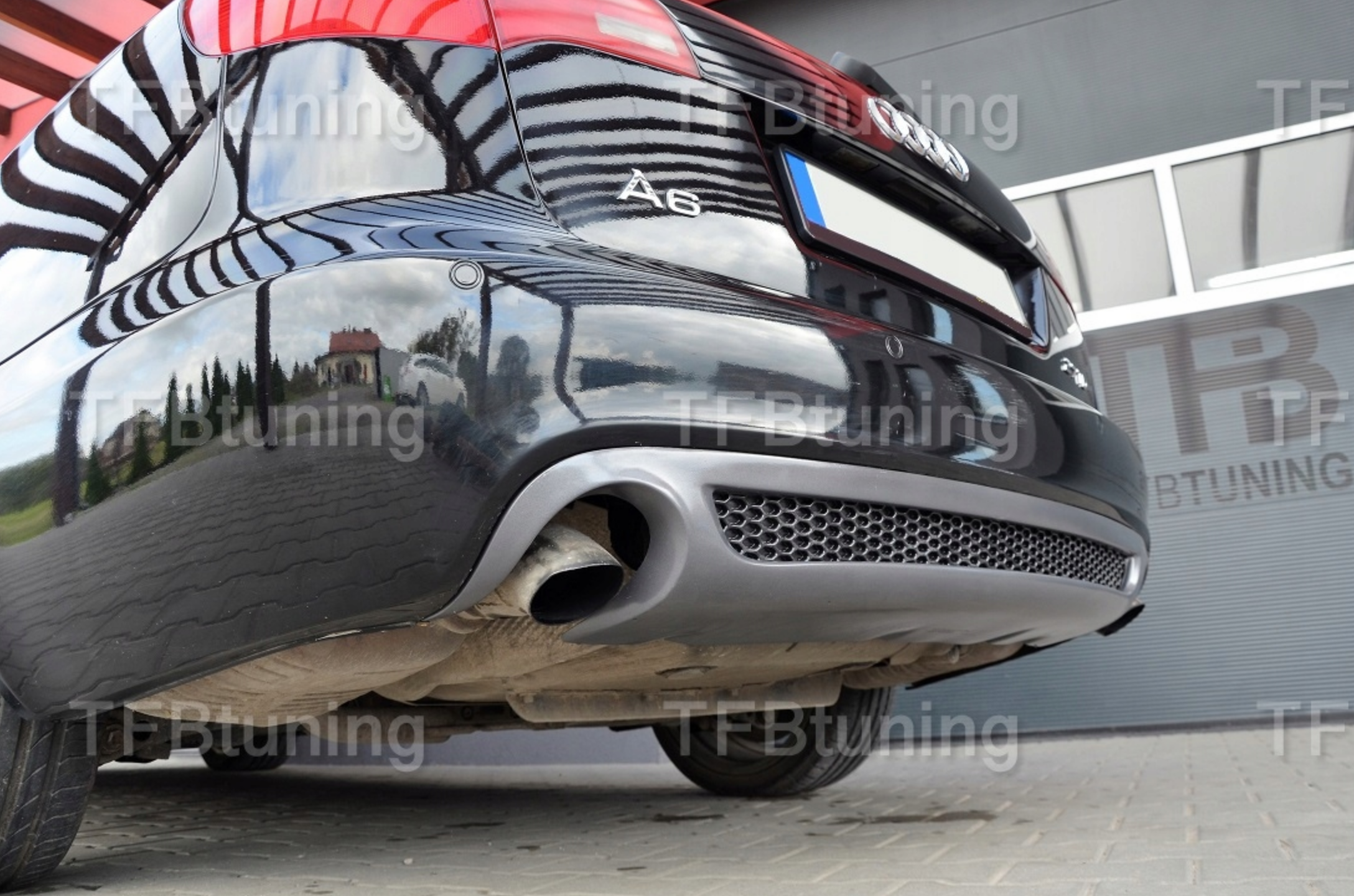 Difuzor bara spate spoiler fusta lip AUDI A6 C6 2005-2009 AVANT Sline S-line S line S6 RS6 evacuare stanga dreapta TFB TUNING ROMANIA