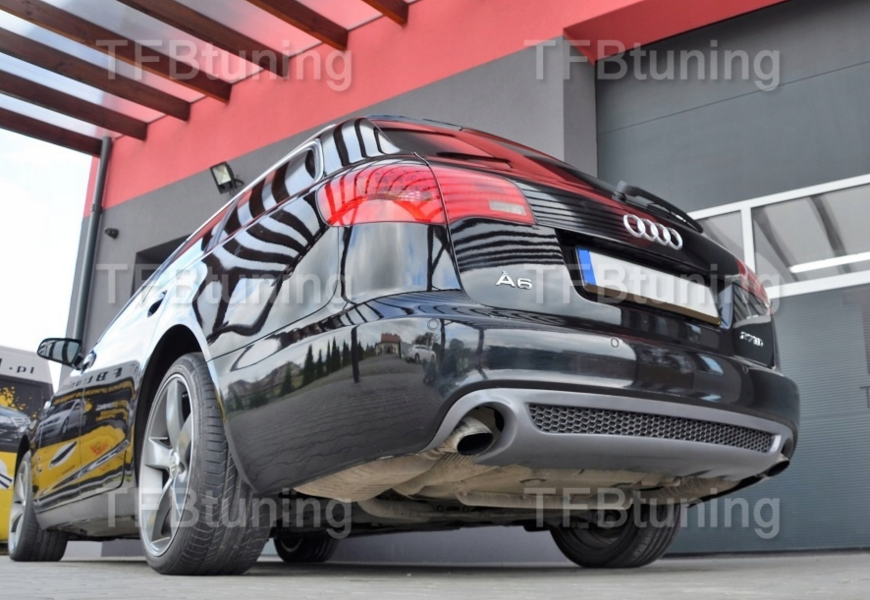 Difuzor bara spate spoiler fusta lip AUDI A6 C6 2005-2009 AVANT Sline S-line S line S6 RS6 evacuare stanga dreapta TFB TUNING ROMANIA