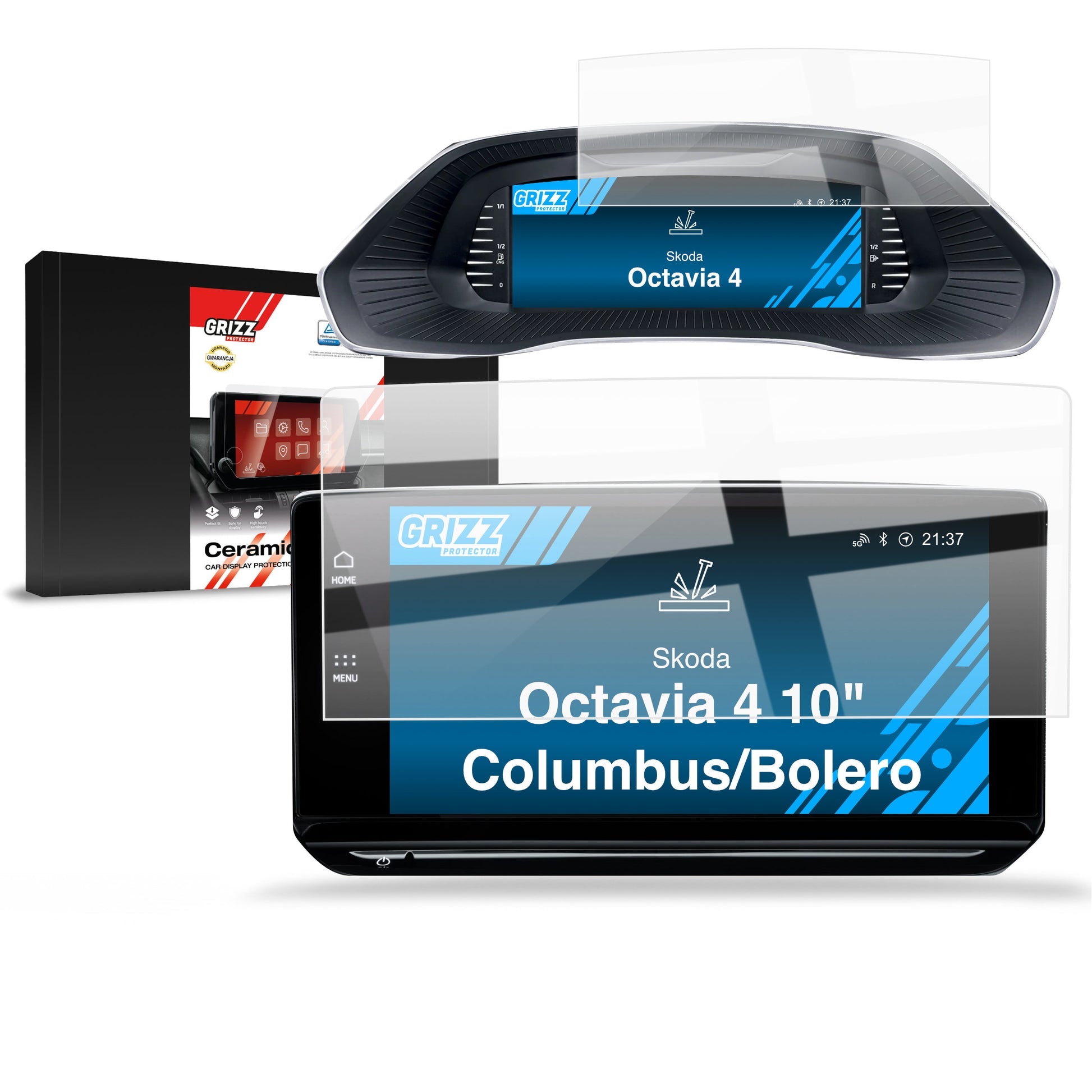 Folie de protecție 2în1 pentru ecran Skoda Octavia 4 10" Columbus/Bolero (2019-2024) Navi Folie, Rezistentă la zgârieturi, Clară