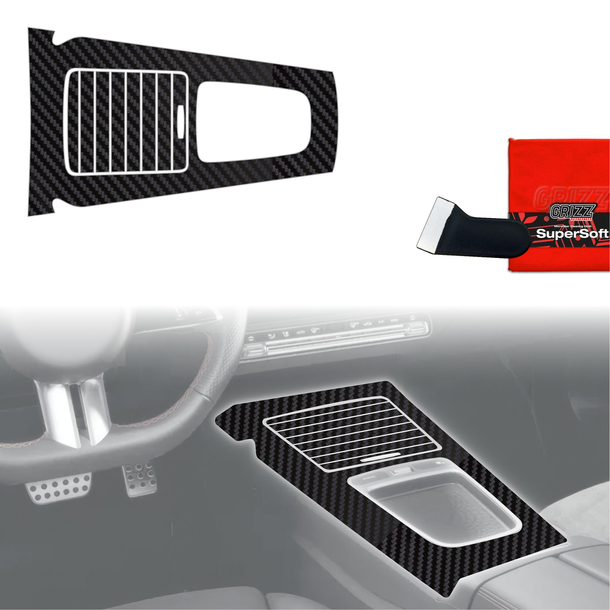 Folie de protecție 2în1 pentru consola centrală - Mercedes Clasa A W177 (2018-2025) Aspect carbon mat, anti-amprentă