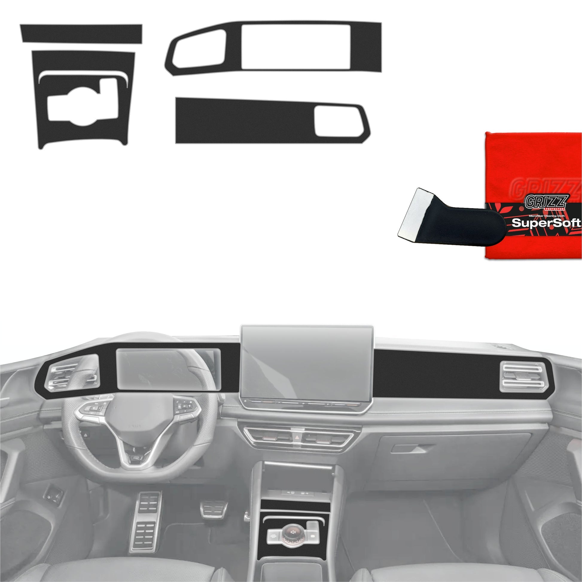 Folie de protecție 5în1 pentru consola centrală și bord - Volkswagen Tiguan 3 (2024-2025) Negru Mat Antiamprentă