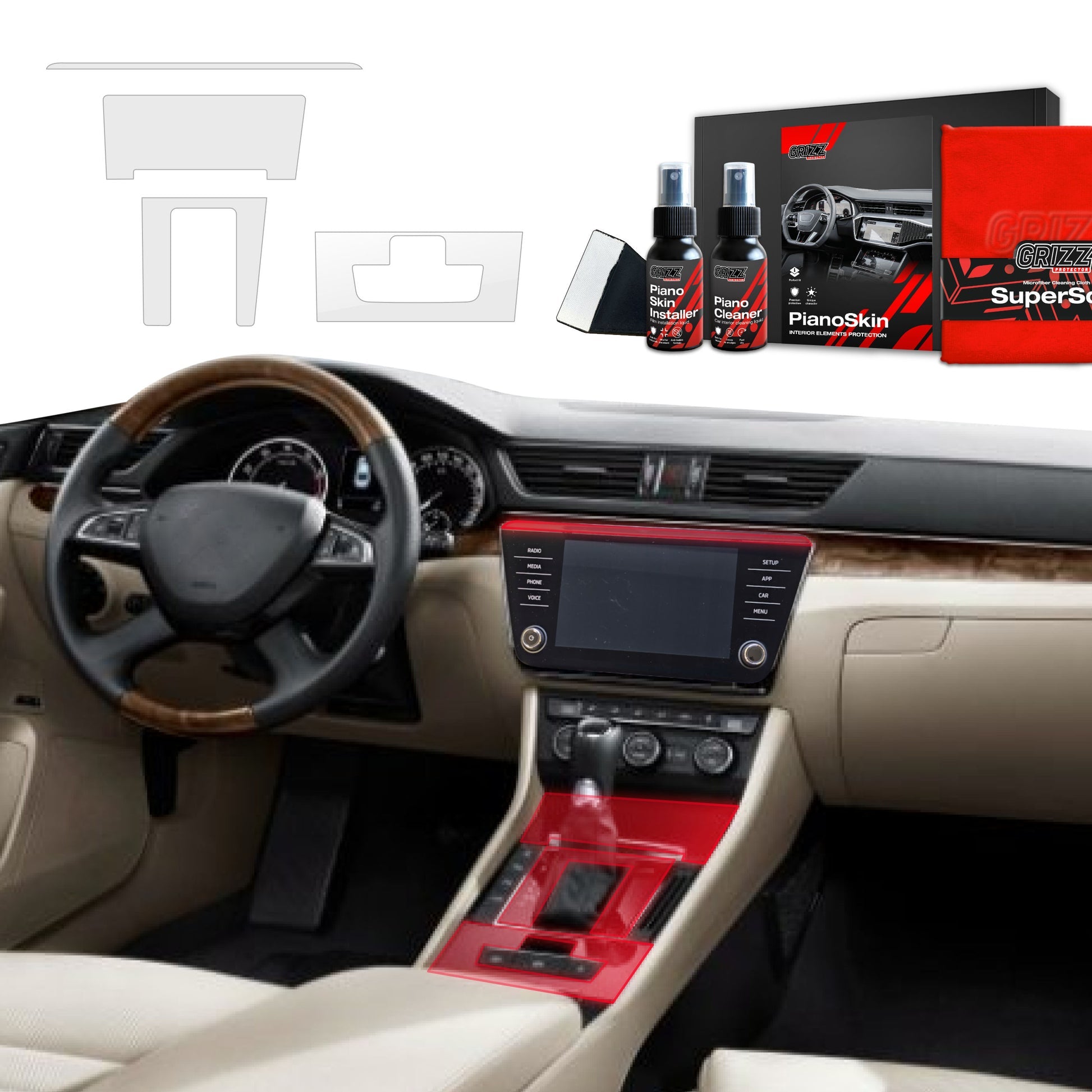 Folie de protecție 4în1 pentru consola centrală Skoda Superb 3 (2015-2024) Mată