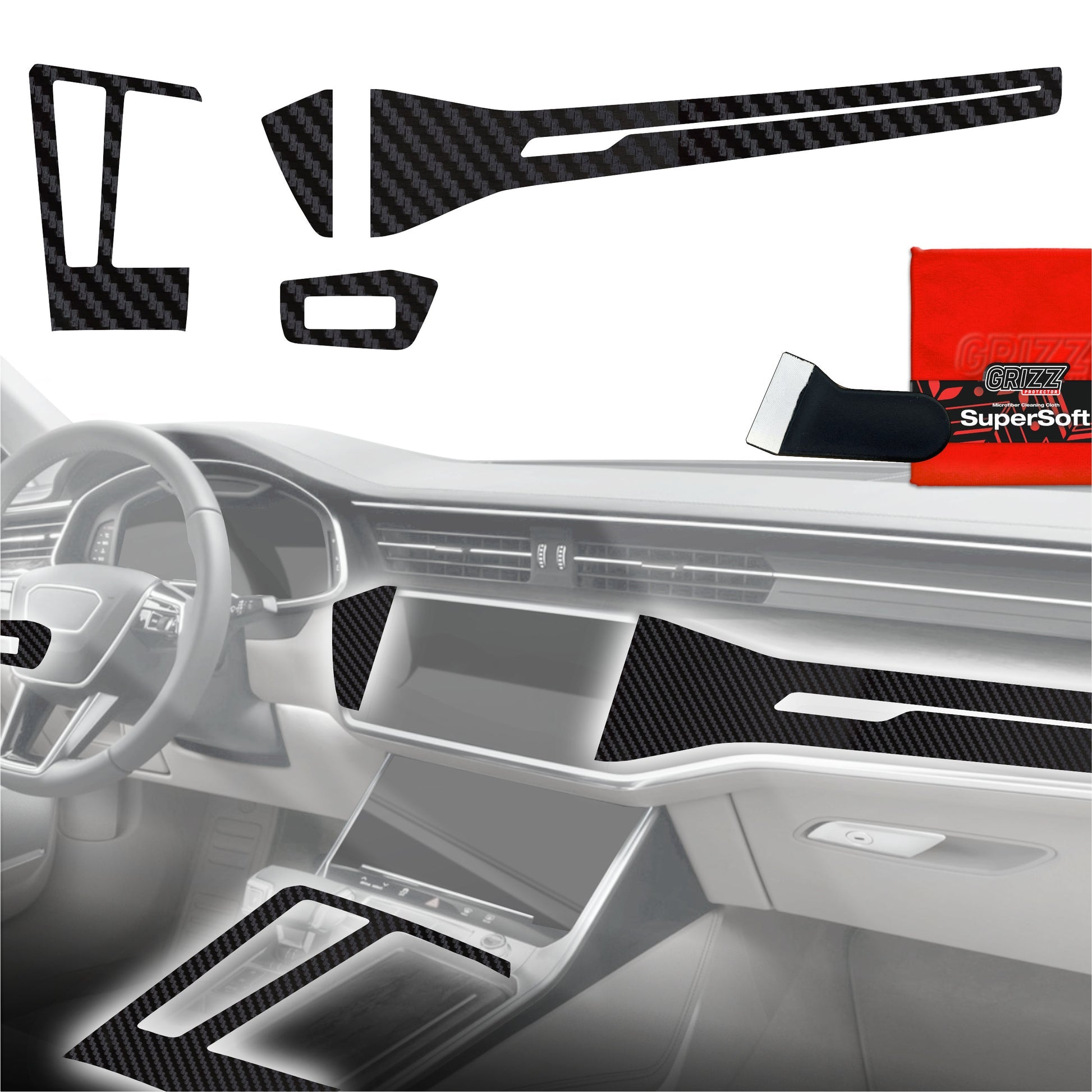 Folie de protecție 4în1 pentru consola centrală și bord - Audi S7 C8 (2018-2025) aspect carbon mat antifingerprint