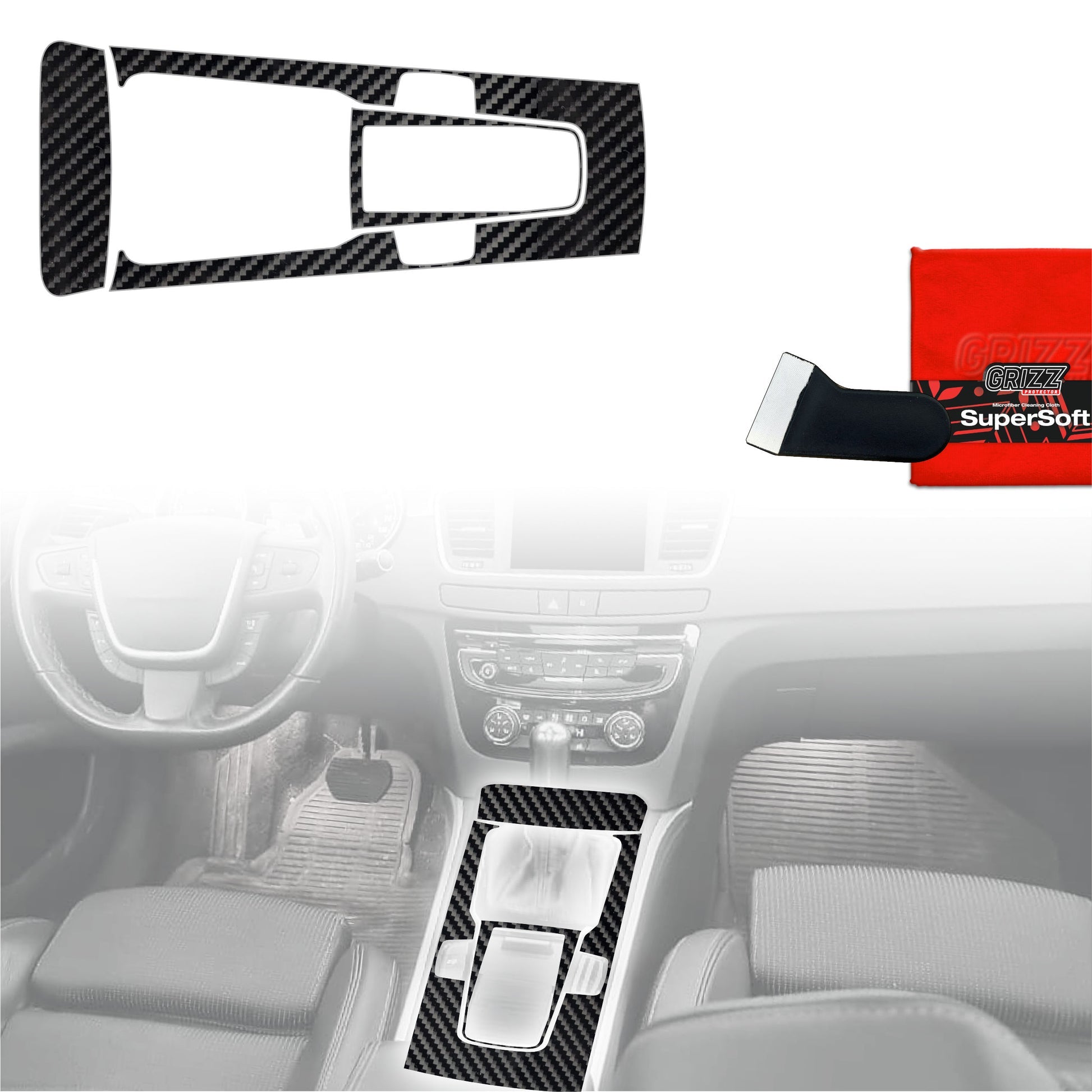 Folie de protecție 3în1 pentru consola centrală - Peugeot 508 (2010-2018) aspect carbon lucios