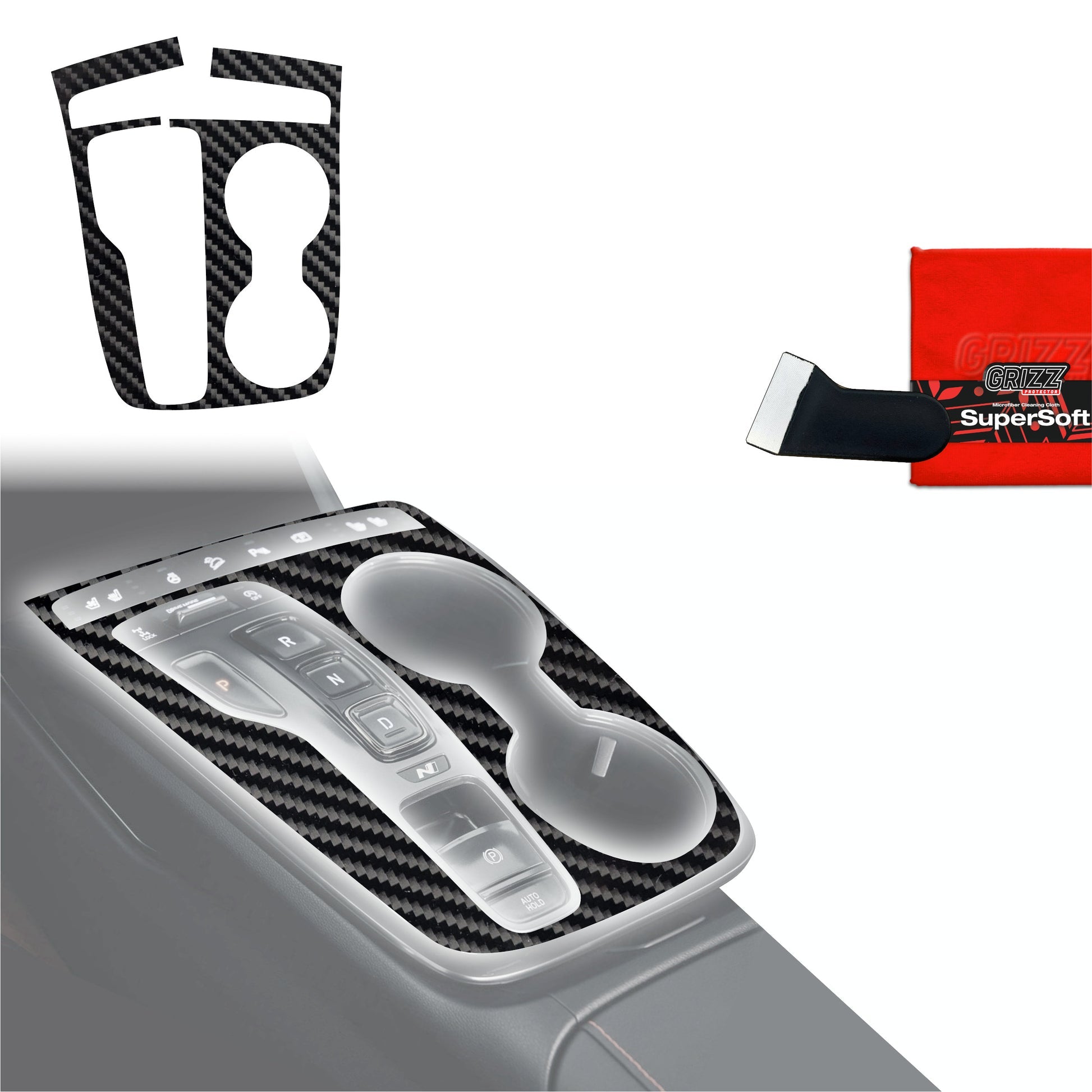 Folie de protecție pentru consola centrală - Hyundai Tucson N-Line (2021-2024) aspect carbon lucios