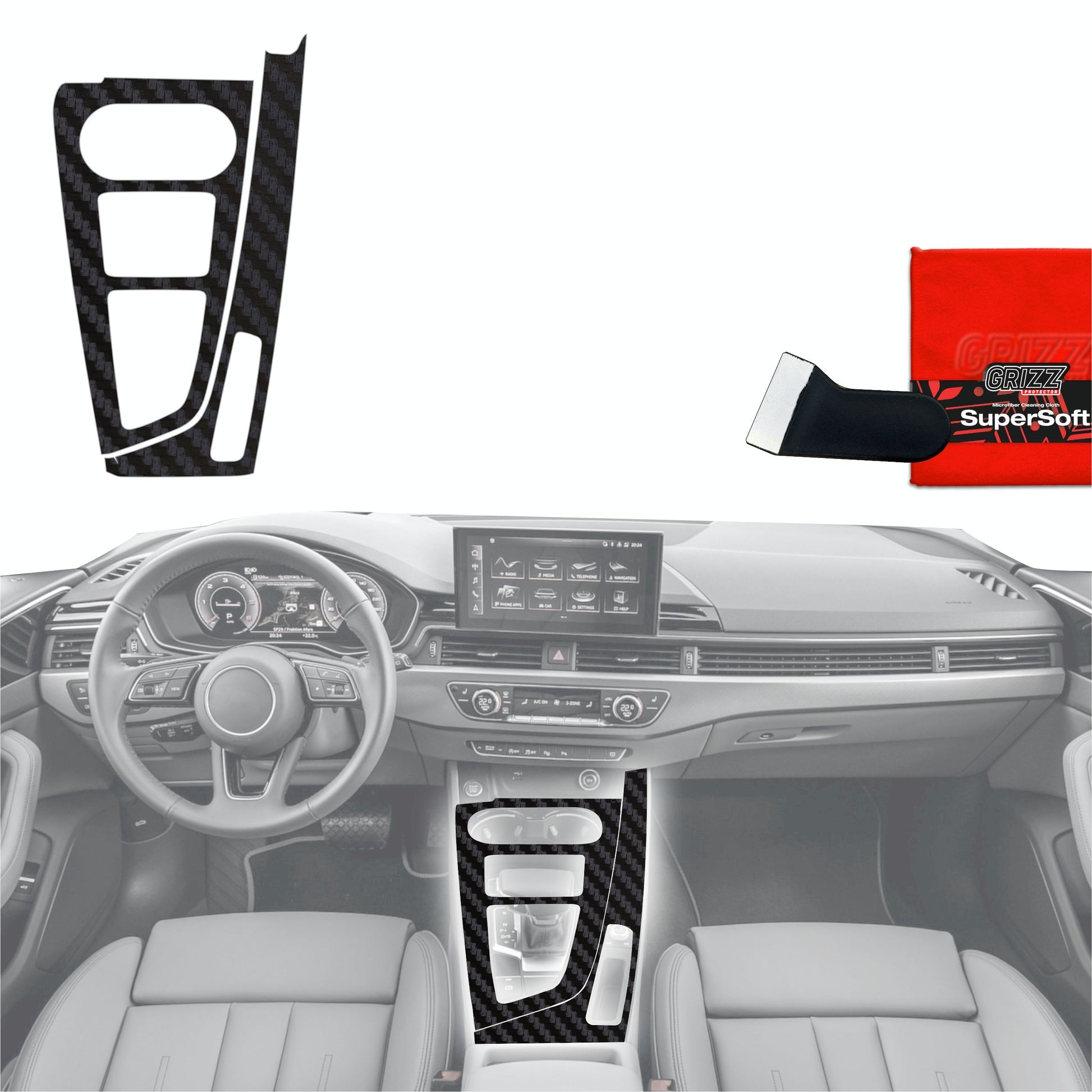 Folie de protecție pentru consola centrală - Audi A4 B9 (2014-2018) Aspect carbon mat antifingerprint