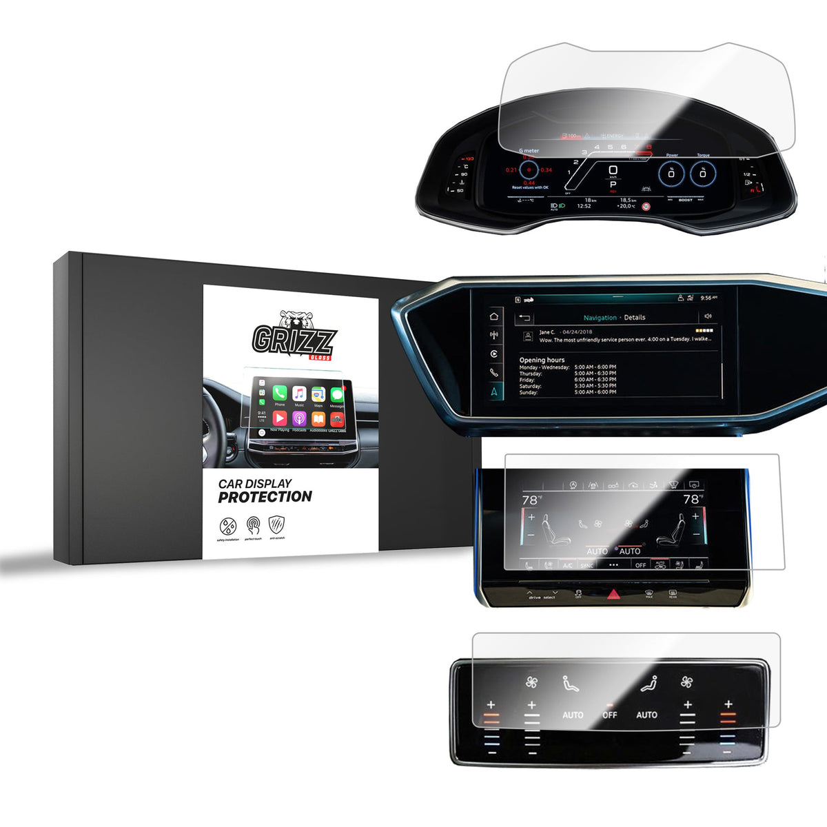 Folie de protecție 4în1 pentru ecran Audi A7 C8 (2018-2025) folie navigație, rezistentă la zgârieturi, clară
